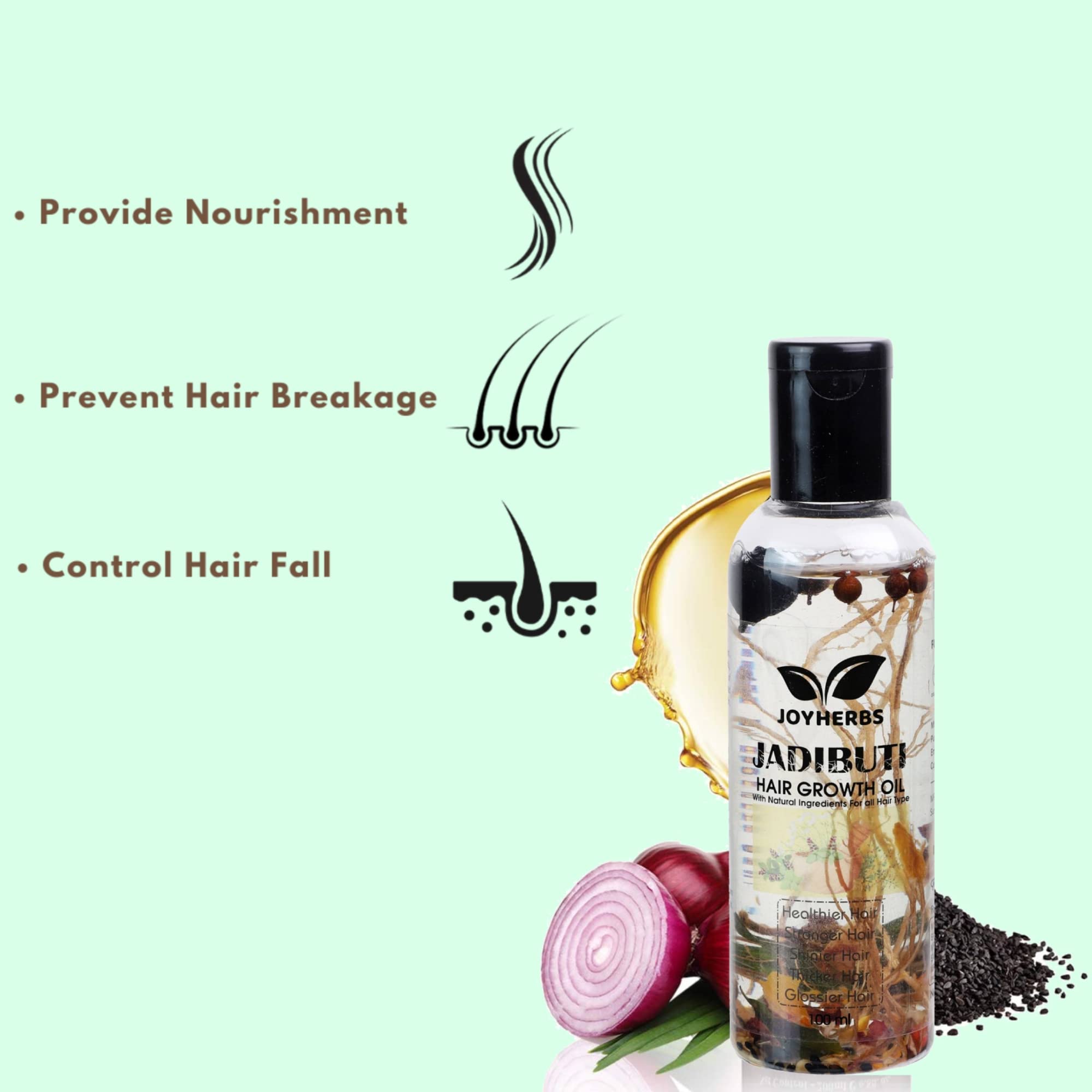 JOYHERBS Ayurvedic Herbal Hair Oil for Hair Growth - Anti Hair Fall & Dandruff Treatment with Bhringraj, Brahmi & Amla | Natural Hair Care for Long, Strong, Shiny Hair (100ml) | Paraben Free | Perfect for Daily Scalp Massage & Damaged Hair Repair