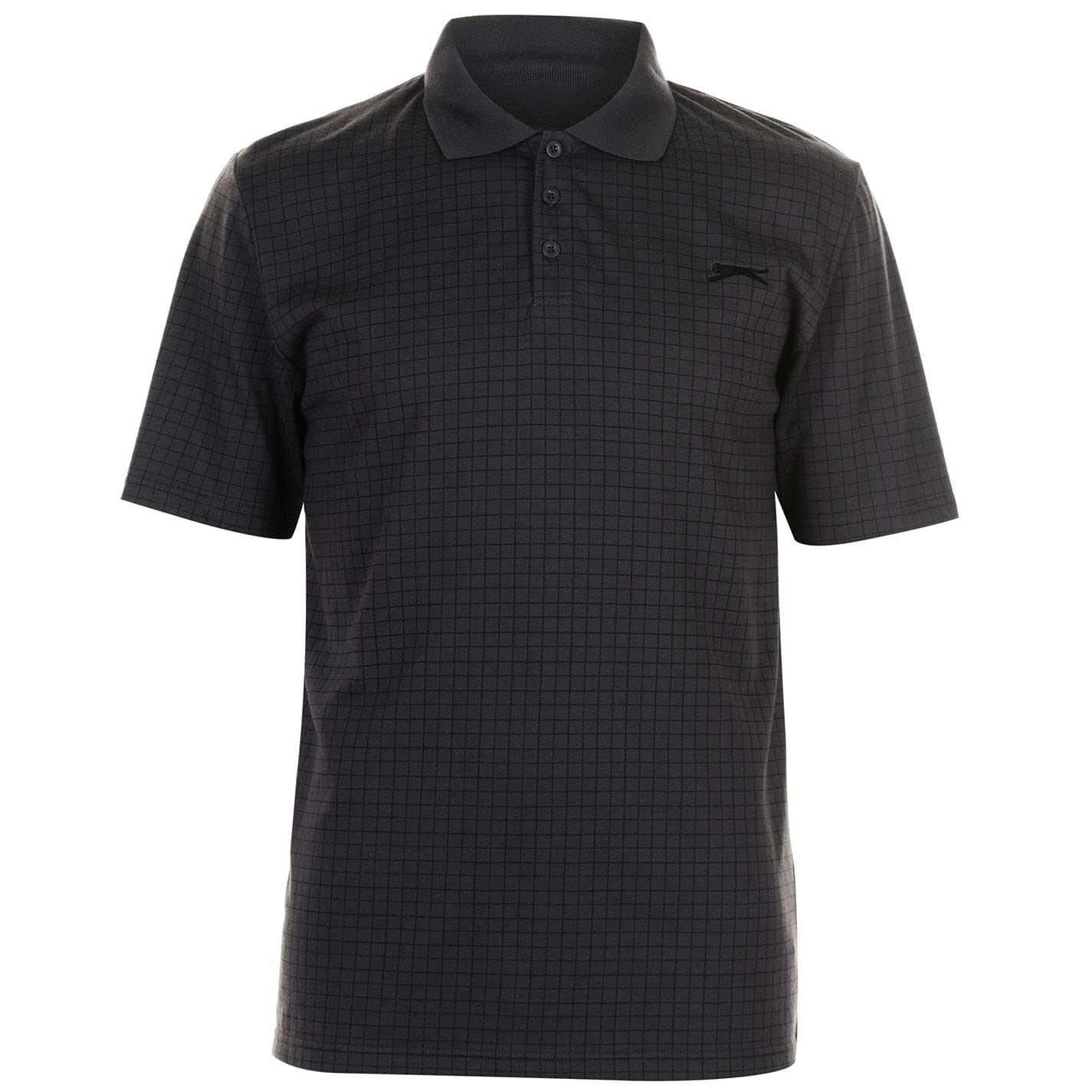 Slazenger Men's Check Golf Polo Shirt - Breathable Performance Polo for Golf & Casual Wear - Charcoal, Large - Perfect for Golf Courses, Office & Weekend Outings