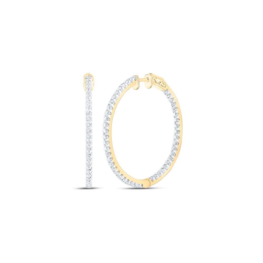14K Yellow Gold Inside Outside Hoop Earrings with 1.5 Carat Diamonds - Elegant Everyday Jewelry for Women, Perfect for Work, Parties & Special Occasions