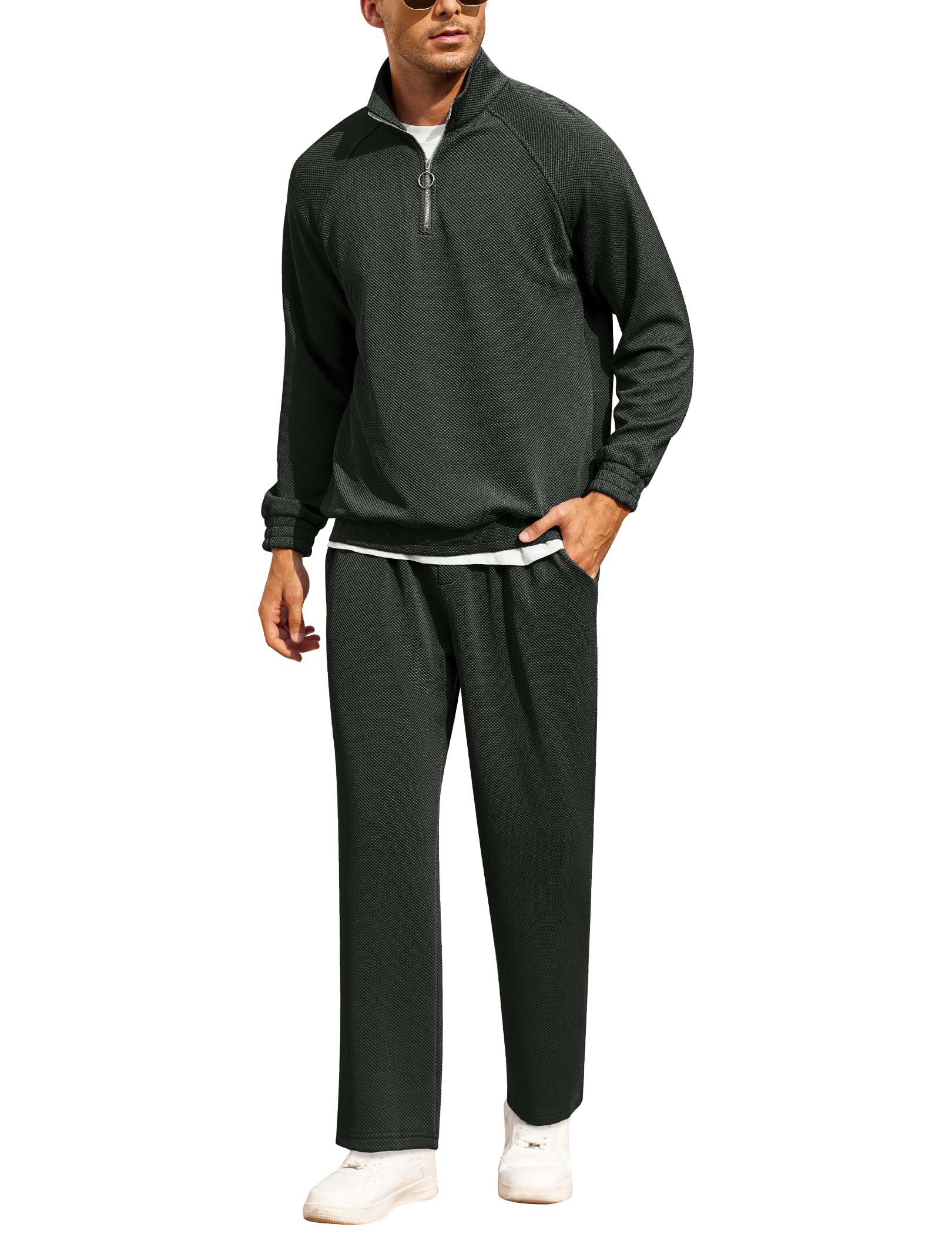 COOFANDY Men's 2-Piece Waffle Hoodie & Jogger Sweatsuit Set - Athletic Tracksuit with Pockets for Gym, Running & Casual Wear