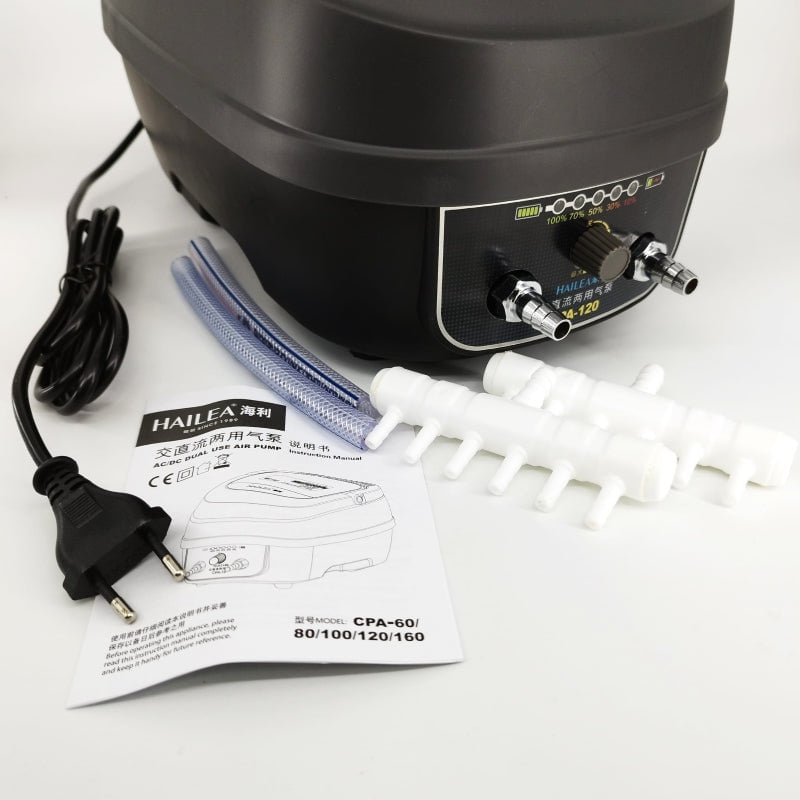 HAILEA CPA 120 AC/DC Aquarium Air Pump - High Performance Oxygen Pump for Fish Tanks, Hydroponics, and Pond Aeration - Quiet & Energy Efficient for Home and Commercial Use