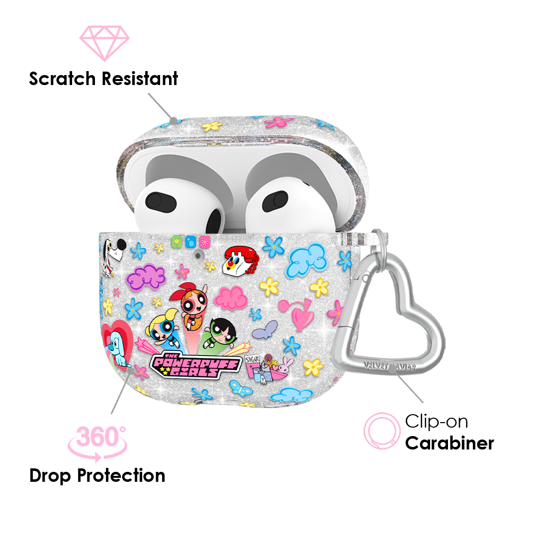 The Powerpuff Girls Glitter AirPods Case - Cute Protective Cover for AirPods 1/2/3 & Pro - Perfect for School, Work & Travel Accessories