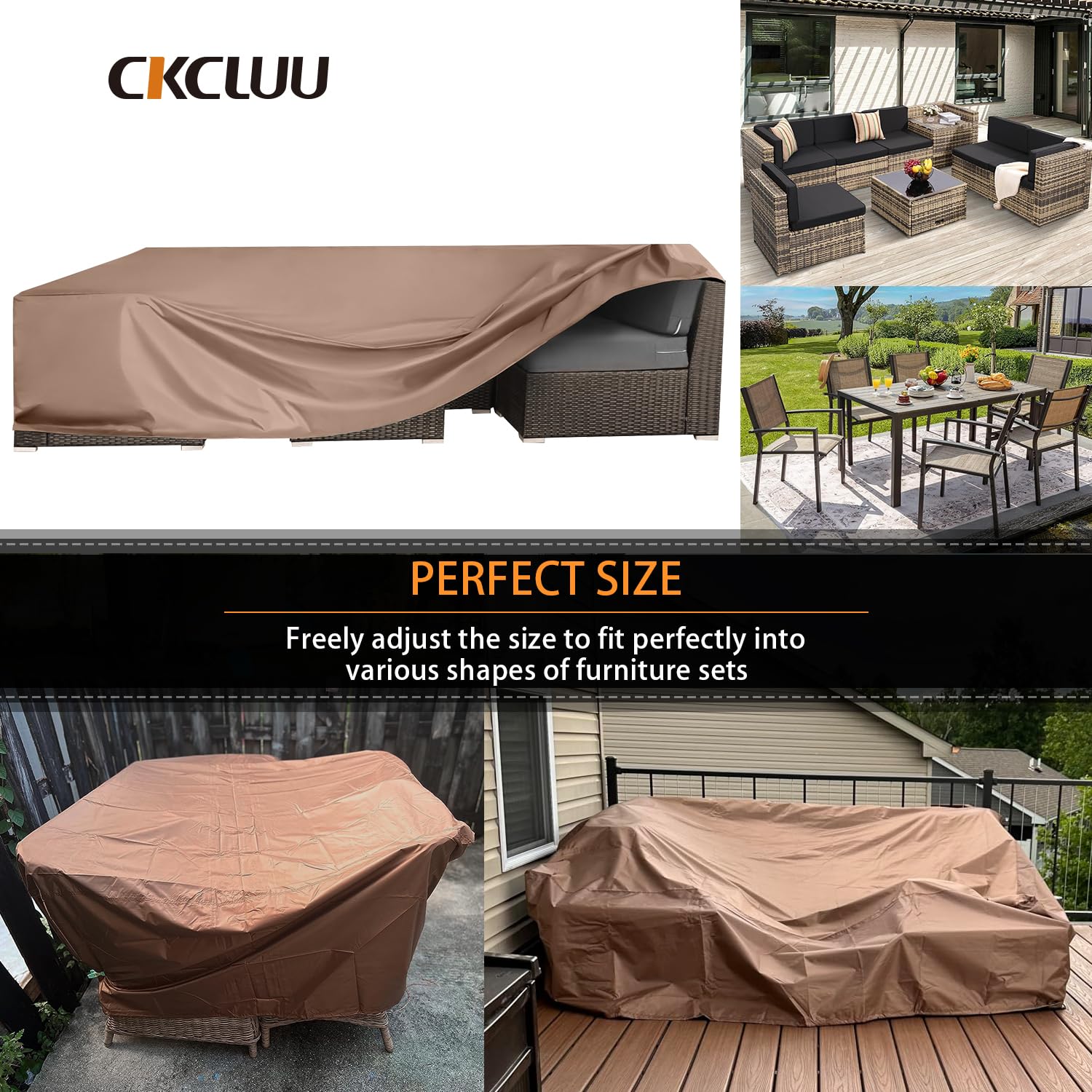Heavy Duty Waterproof Patio Furniture Cover - Outdoor Sectional Sofa & Dining Set Protector (126
