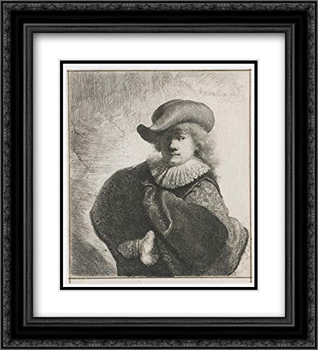 Rembrandt Museum Art Print - Portrait in Soft Hat & Embroidered Cloak, 20x22 Black Ornate Frame with Double Matting | Wall Decor for Living Room, Office & Art Gallery Display