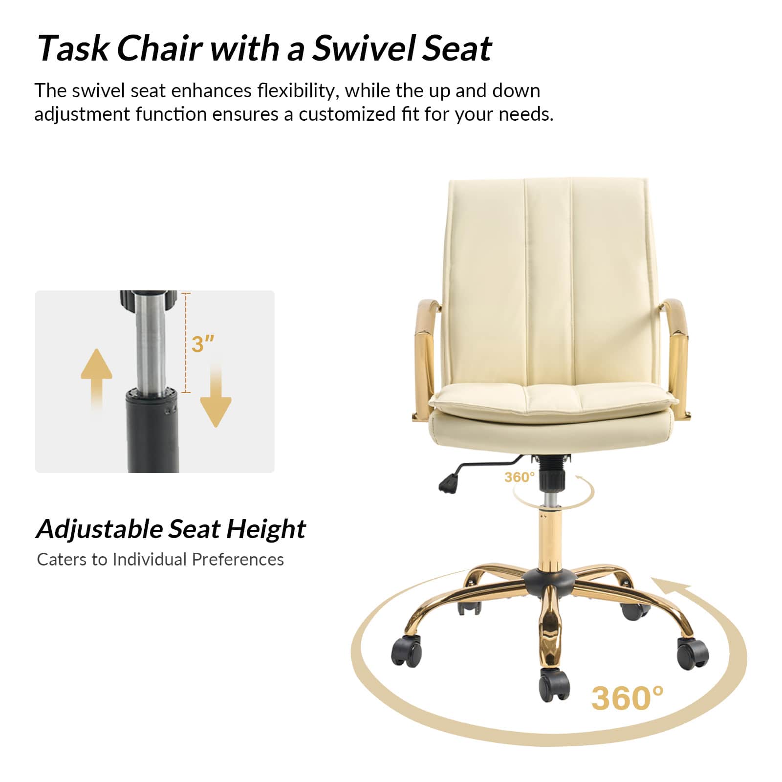 Roberto PU Leather Rocking Office Chair - Ergonomic Desk Chair with Adjustable Height & Swivel Base for Home Office, Gaming, and Workspace Comfort