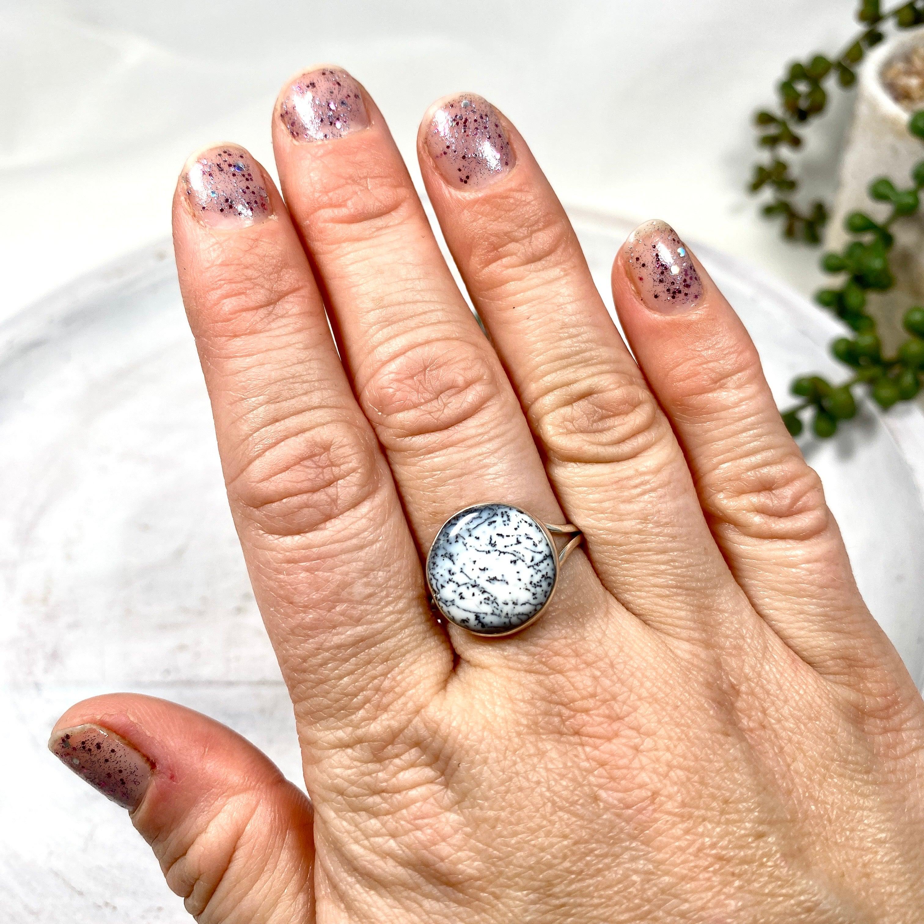Dendritic Opal Round Ring Size 10 - KRGJ2295 | Elegant Handmade Jewelry for Women, Perfect for Weddings, Parties & Gifts