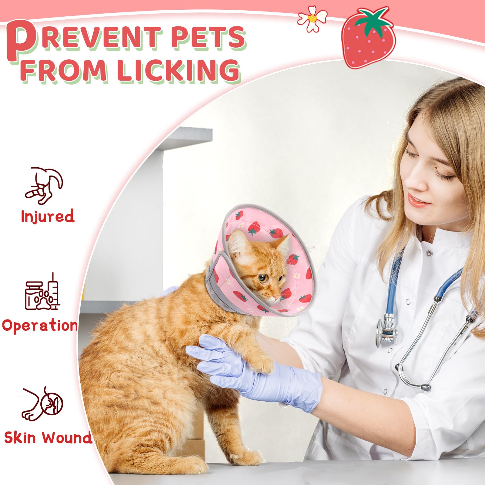 **Soft Adjustable Cat Cone Collar - Waterproof E-Collar for Cats & Kittens to Stop Licking Wounds | Foldable, Lightweight Recovery Collar for Post-Surgery & Grooming (Pink, S)**    *(Use Case: Ideal for post-surgery recovery, wound protection, and preventing excessive licking or scratching after grooming.)*