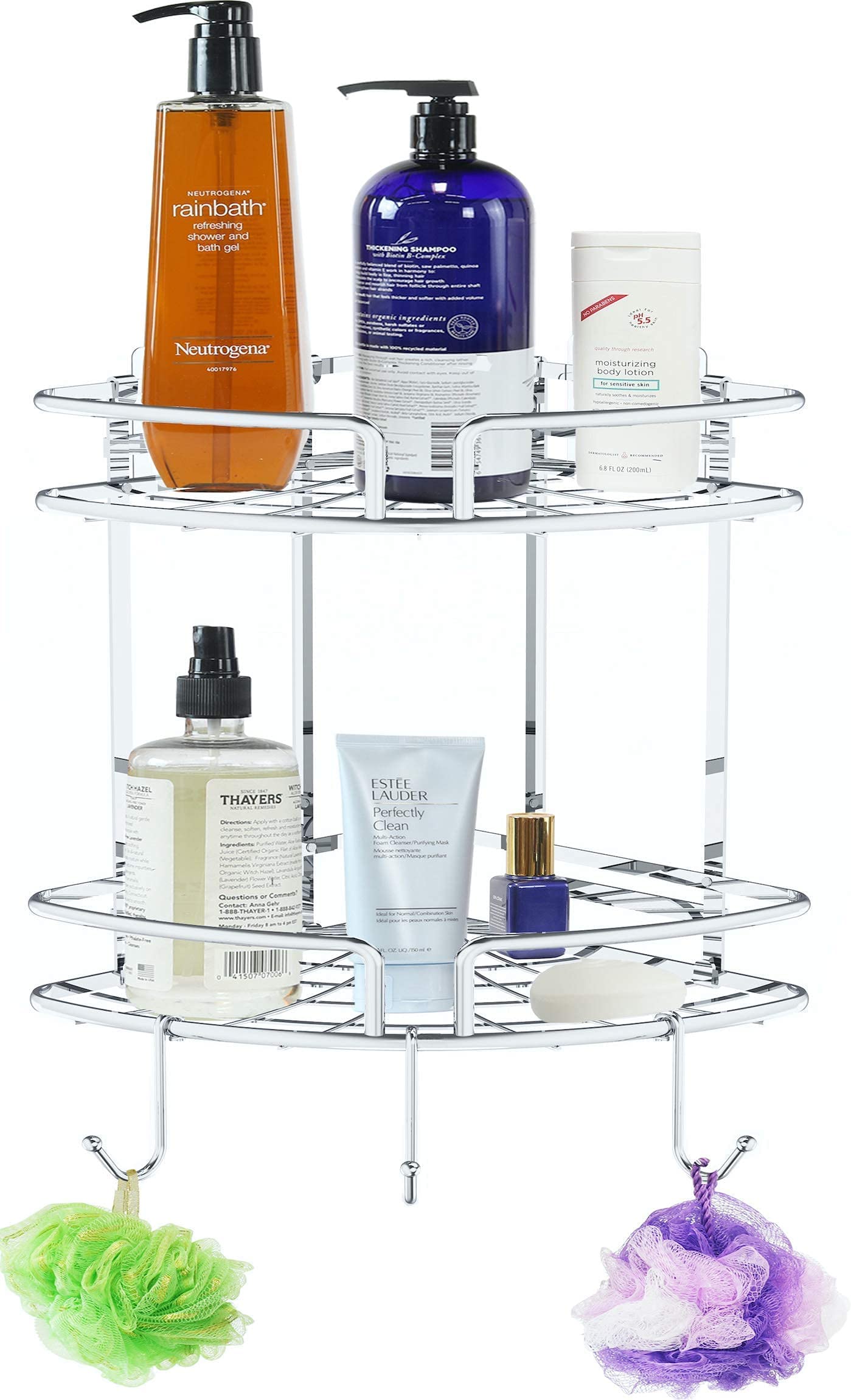 Large Hanging Shower Caddy with Adhesive Corner Shelf - Rustproof Bathroom Organizer for Shampoo, Soap & Beauty Products | Perfect for Small Showers & Bath Spaces
