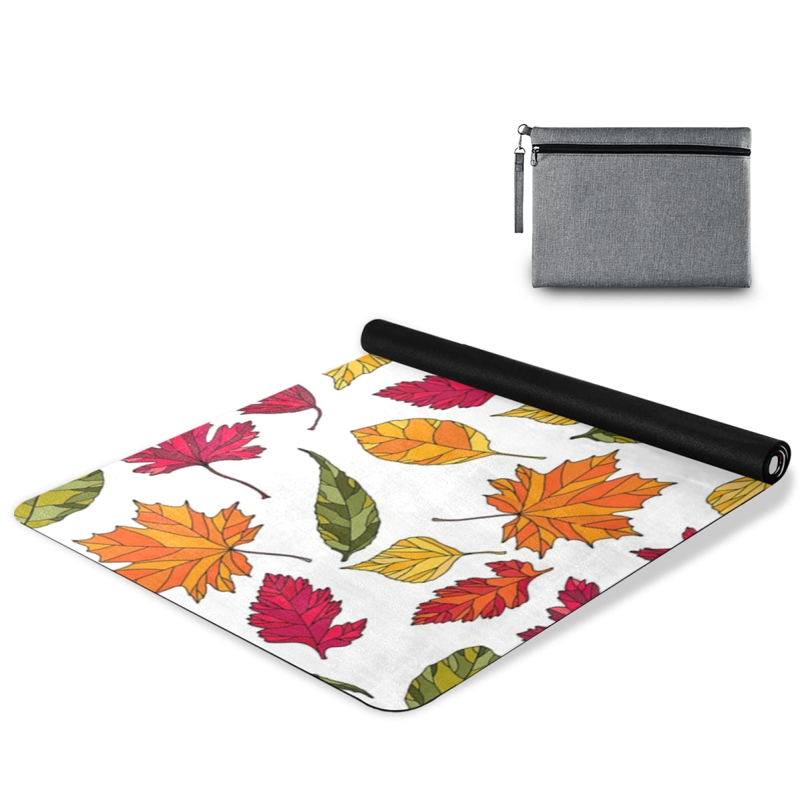 Non-Slip 1mm Thick Rubber Yoga Mat with Carry Bag - Autumn Leaves Print Seamless Fitness Mat for Pilates, Floor Exercises & Home Workouts | Durable Folding Exercise Mat for Yoga, Gym & Indoor Training