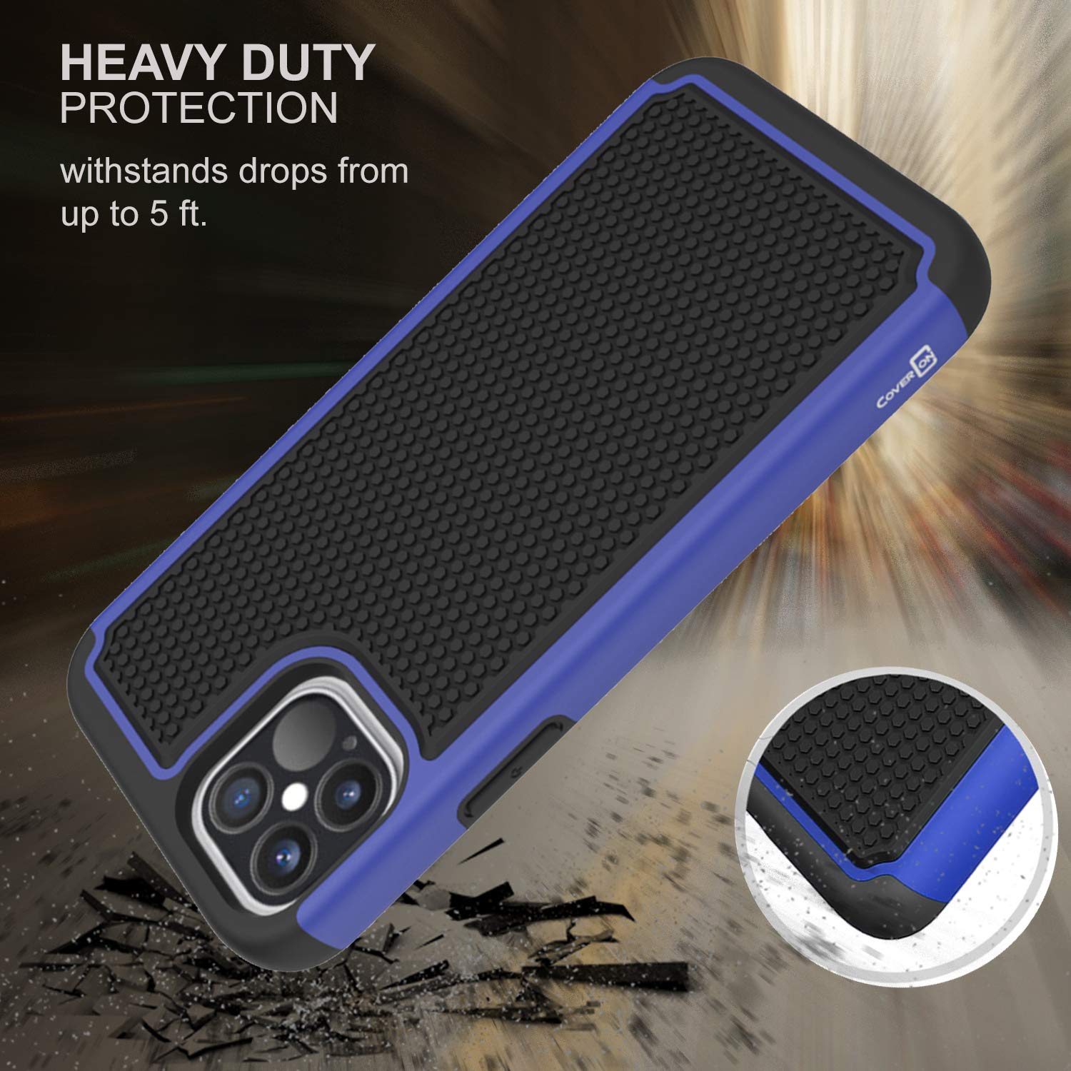CoverON Grip Case for Apple iPhone 12 & iPhone 12 Pro (6.1 Inch) - Shockproof Dual Layer Protective Phone Cover in Blue | Perfect for Outdoor Activities, Sports & Daily Use