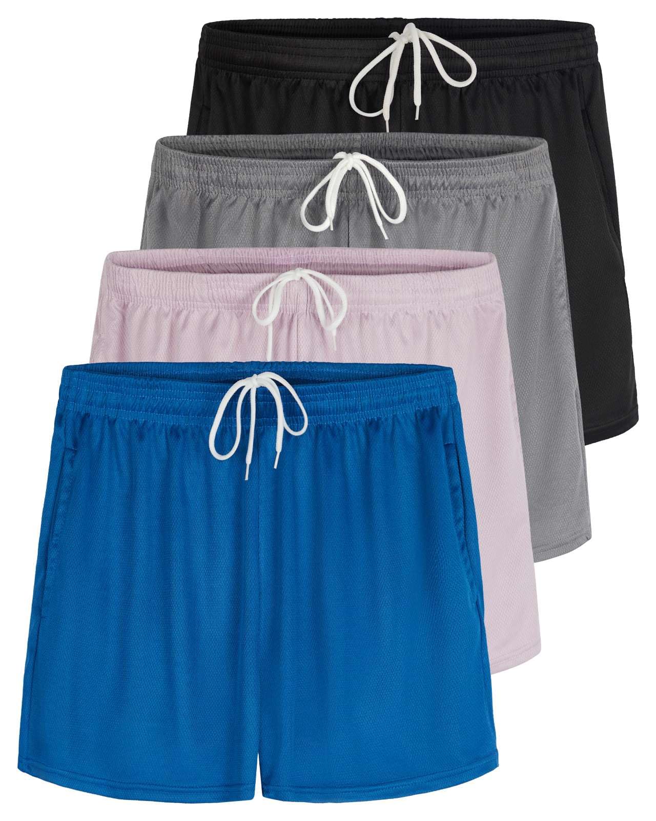 Real Essentials 4 Pack Women's Active Athletic Performance Mesh Shorts with Pockets - Plus Size Available | Perfect for Yoga, Running & Gym Workouts
