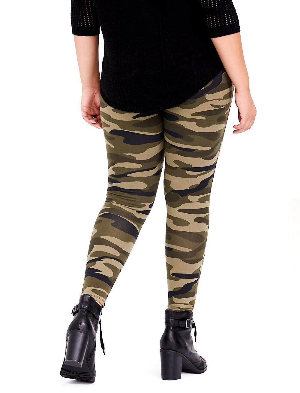 D7 Women's Plus Size Camo High Waist Leggings - Army Green Camouflage Yoga Pants for Workout, Running & Casual Wear