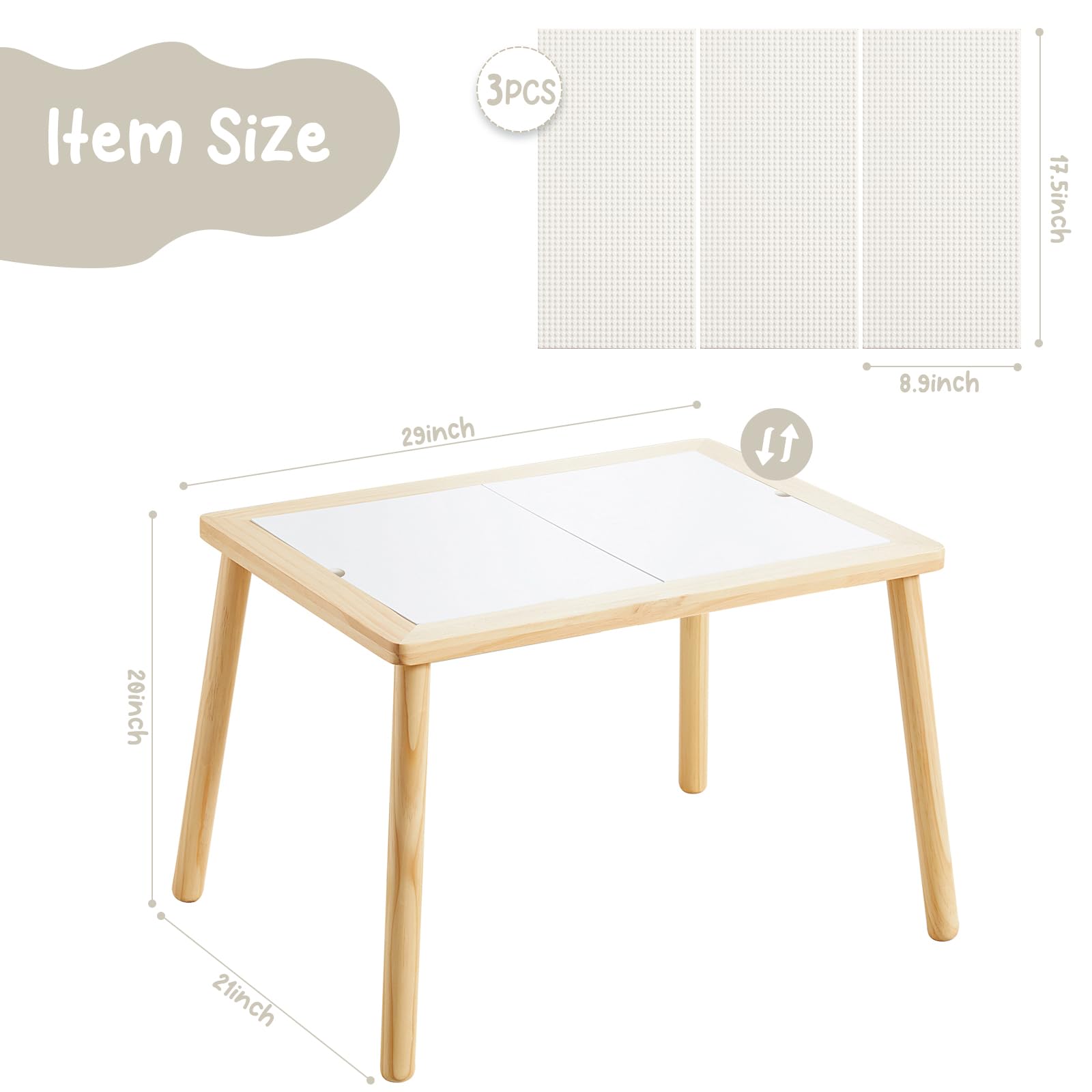 Beright Kids Activity Table with 3 Baseplates - White Building Block Play Table with Double-Sided Tabletop | Indoor Sensory & Creative Play Table for Toddlers | Perfect for LEGO, Duplo & Educational Activities