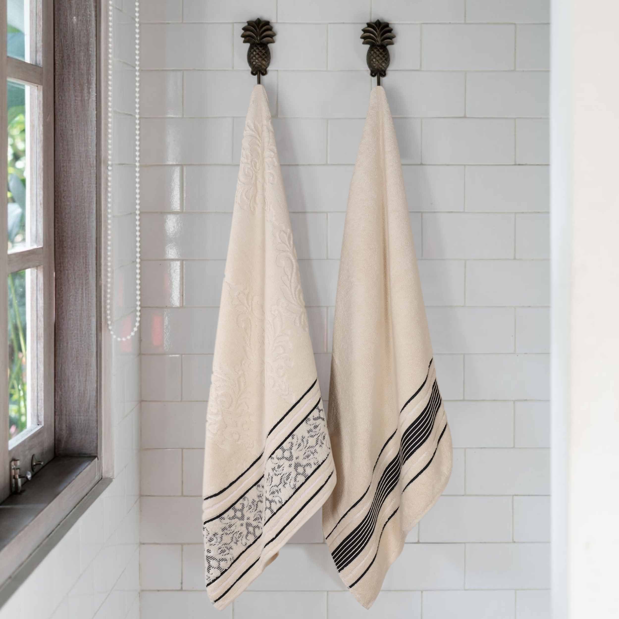 Premium 100% Zero Twist Cotton Bath Sheet Set of 2 - Ultra Soft & Absorbent Solid & Jacquard Floral Towels for Spa, Luxury Bathroom & Guest Use