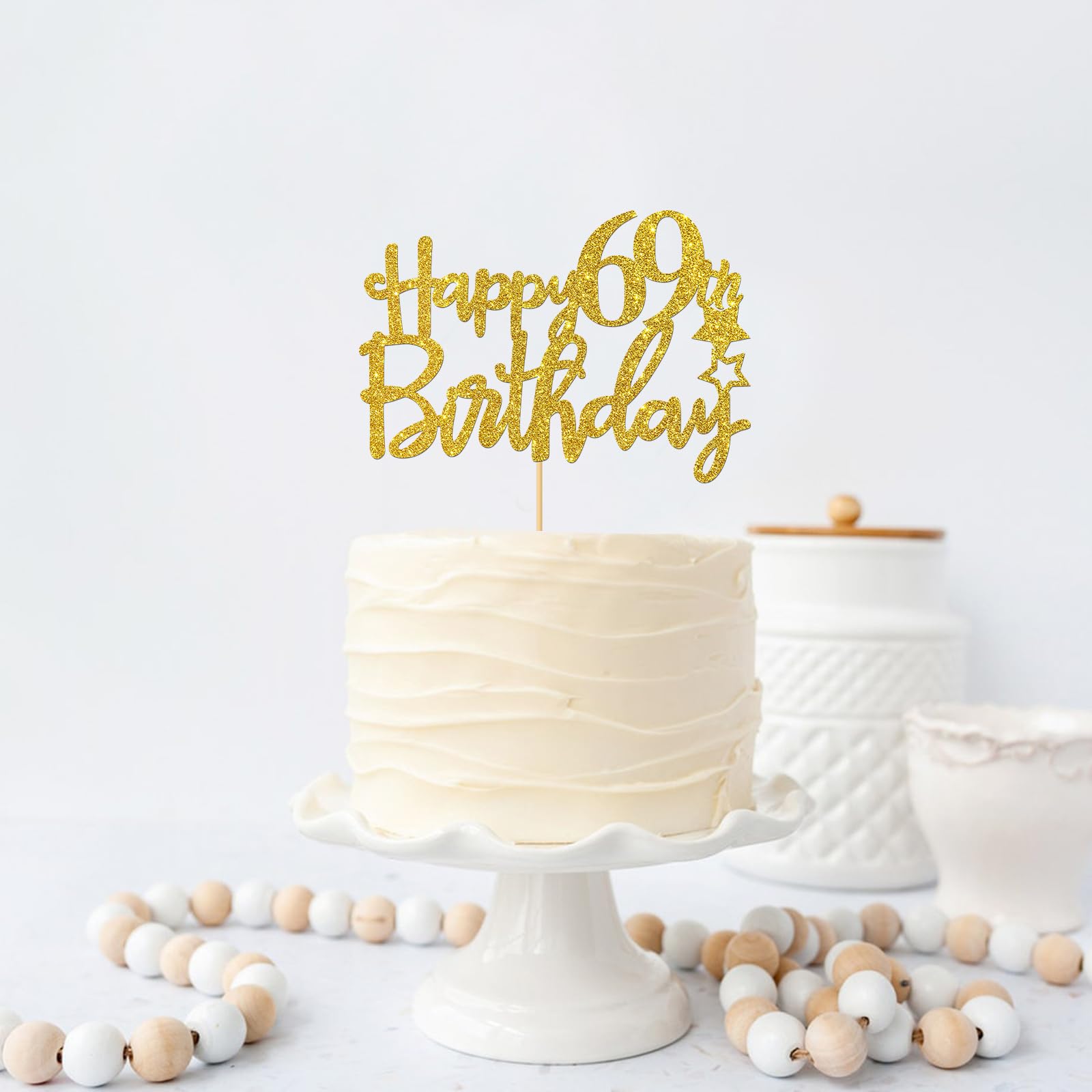 69th Birthday Cake Topper - Gold Glitter Happy 69 Sign for Cake Decorating - 69th Birthday Party Supplies & Decorations - Perfect for Milestone Celebrations, Retirement Parties, and Anniversary Cakes