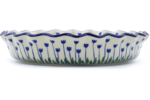10-Inch Fluted Pie Dish - Blue Tulip Peacock Design | Perfect for Baking, Serving & Holiday Desserts | Elegant Ceramic Pie Pan for Thanksgiving, Christmas & Special Occasions