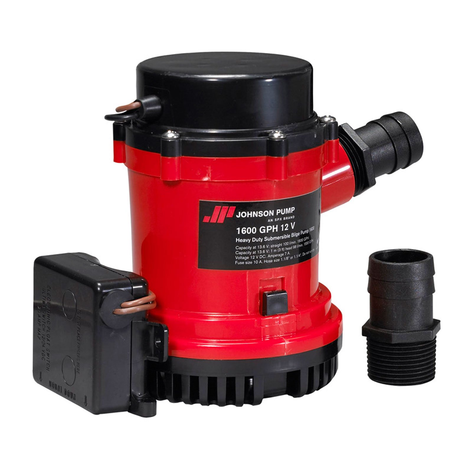 Johnson Pumps 01674-001 1600 GPH Heavy Duty Automatic Bilge Pump with Ultima Switch - 12V Marine Boat Bilge Pump for Boats, Yachts & Watercraft (Red) - Ideal for Flood Prevention & Emergency Water Removal