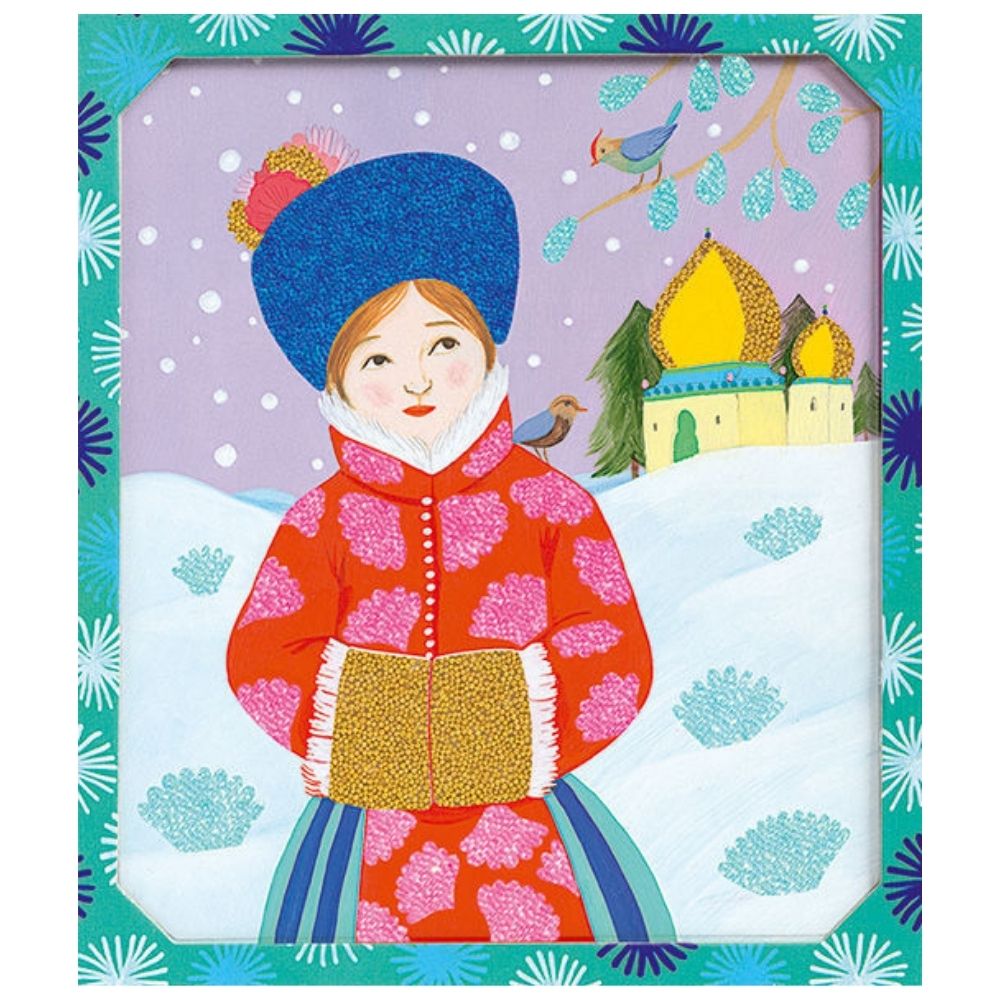 Djeco Artistic Beads Collage Kit - Around the World DIY Craft Set for Kids | Creative Art Project for Home & Classroom Activities