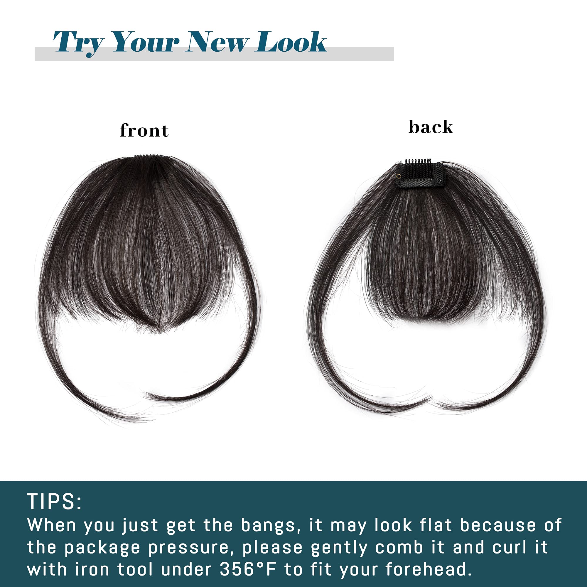 Clip in Bangs Human Hair Extensions - Thin Air Bangs with Temples, 1-Piece Clip on Hairpiece, Soft Remy Hair for Women (Natural Black) - Perfect for Daily Wear, Cosplay & Hairstyle Transformations