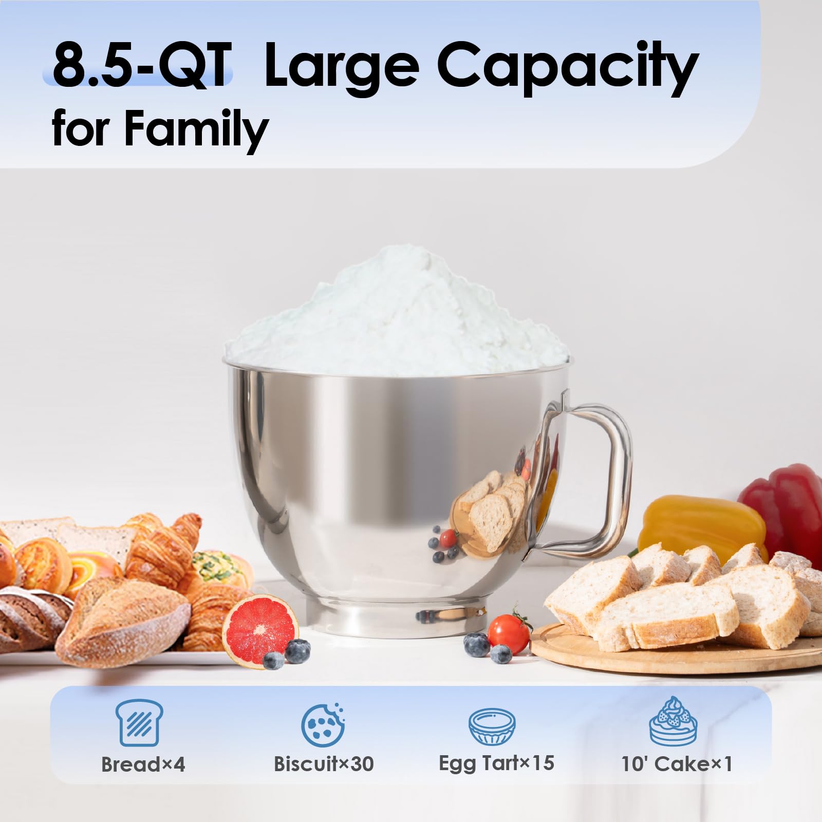900W 8.5QT Stand Mixer - 6-Speed Electric Kitchen Mixer with Egg Whisk, Dough Hook & Flat Beater - Large Capacity Food Mixer for Baking, Cooking & Dough Kneading - Perfect for Home Bakers & Professional Chefs (Cream)