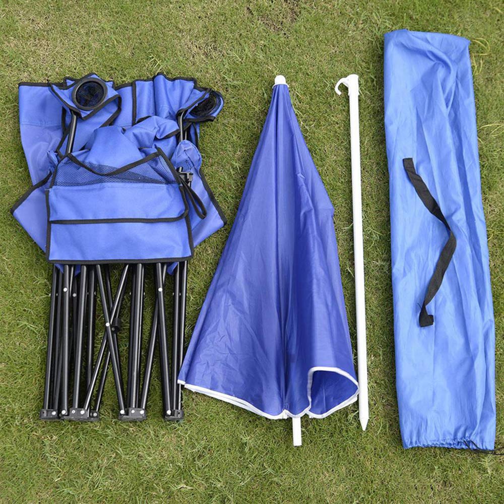 Portable Double Folding Picnic Chair with Umbrella, Mini Table & Beverage Holder - Lightweight Beach Camping Chair with Carrying Bag for Outdoor, Patio, Pool, Park, Backyard & Travel - Perfect for Picnics, BBQs, Camping & Beach Relaxation