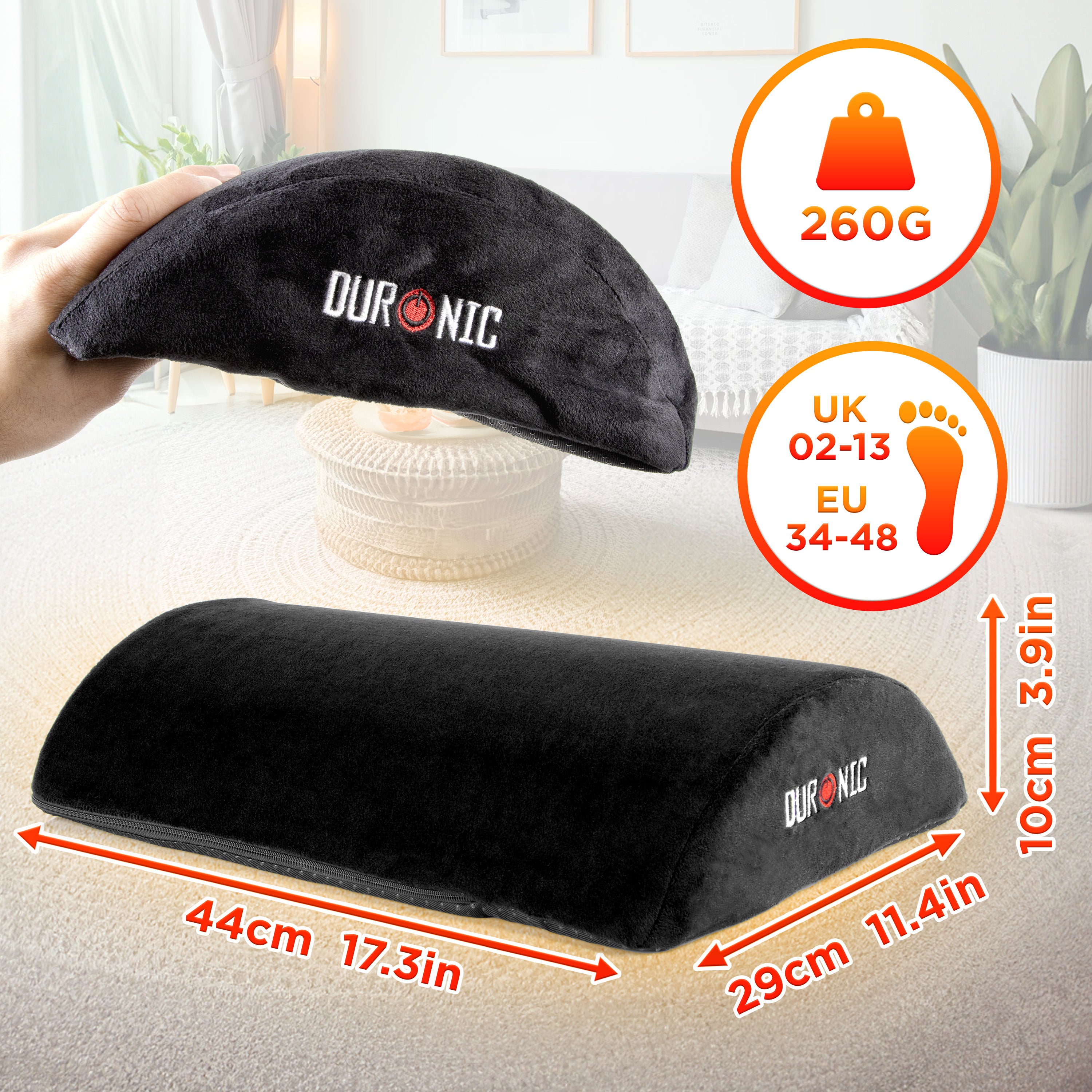 Duronic Ergonomic Footrest FT05 - Adjustable Height Under Desk Foot Rest for Office & Home - Soft Memory Foam with Firm Support for Pain Relief, Fatigue & Stress - Perfect for Work, Study & Gaming Comfort