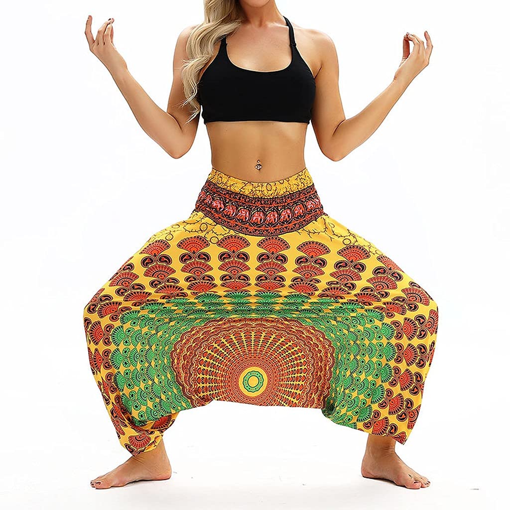 Women's High Waisted Loose Yoga Pants - Retro Wide Leg Streetwear Casual Pants for Women (Yellow) | Perfect for Yoga, Lounge, Workout & Everyday Wear