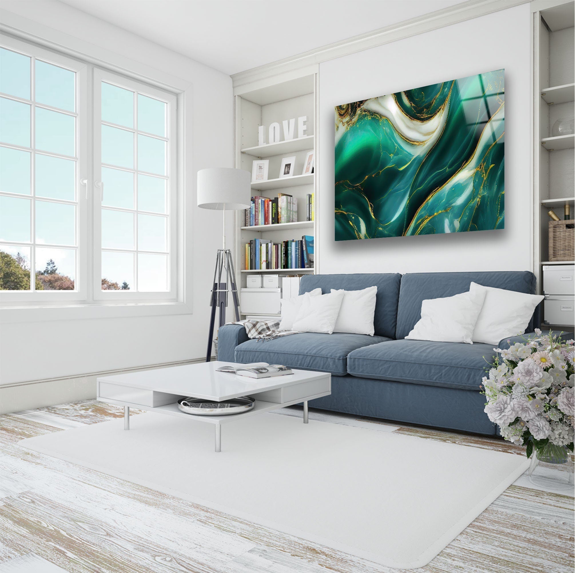 Abstract Green Marble Glass Wall Art - Modern Home Decor for Living Room, Bedroom & Office - Handmade Glass Mosaic Artwork - Unique Gift Idea for Housewarming & Wedding