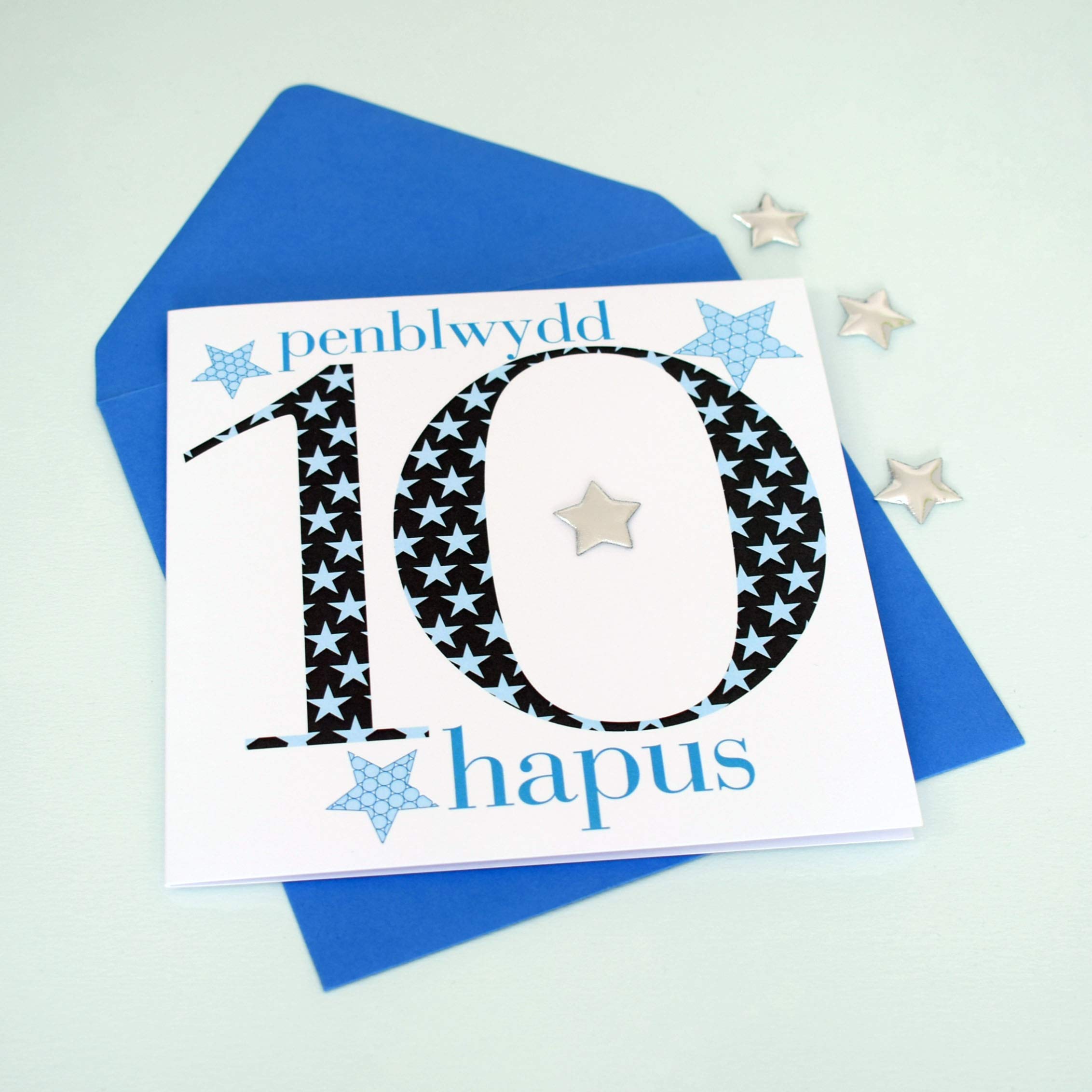 Happy 10th Birthday Card for Boys - Welsh Penblwydd Hapus Greeting Card - Perfect for Kids' Birthday Parties & Celebrations