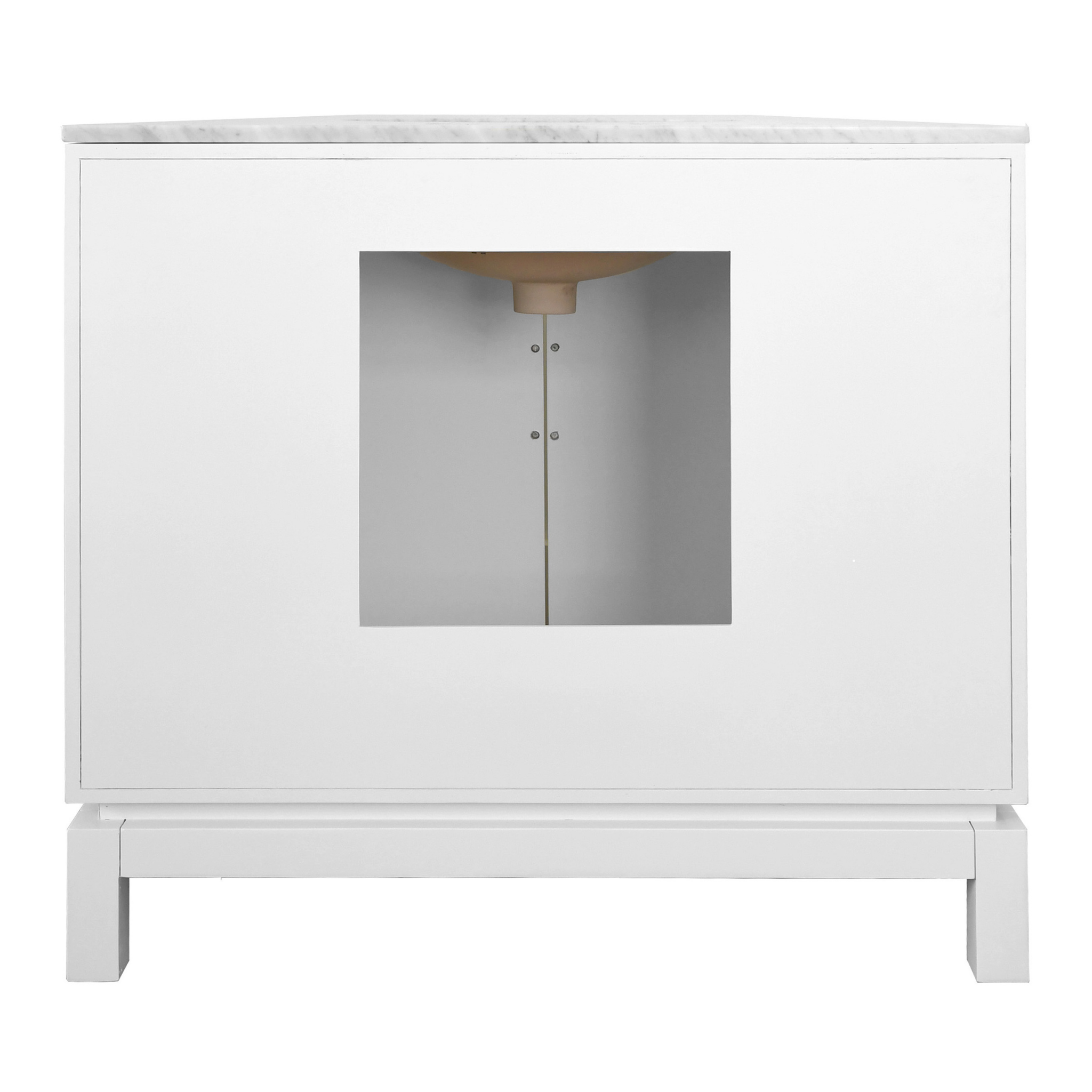 Bixby White Art Deco Bathroom Vanity Cabinet with Marble Top - Modern Bathroom Storage for Small Spaces, Powder Rooms & Master Baths