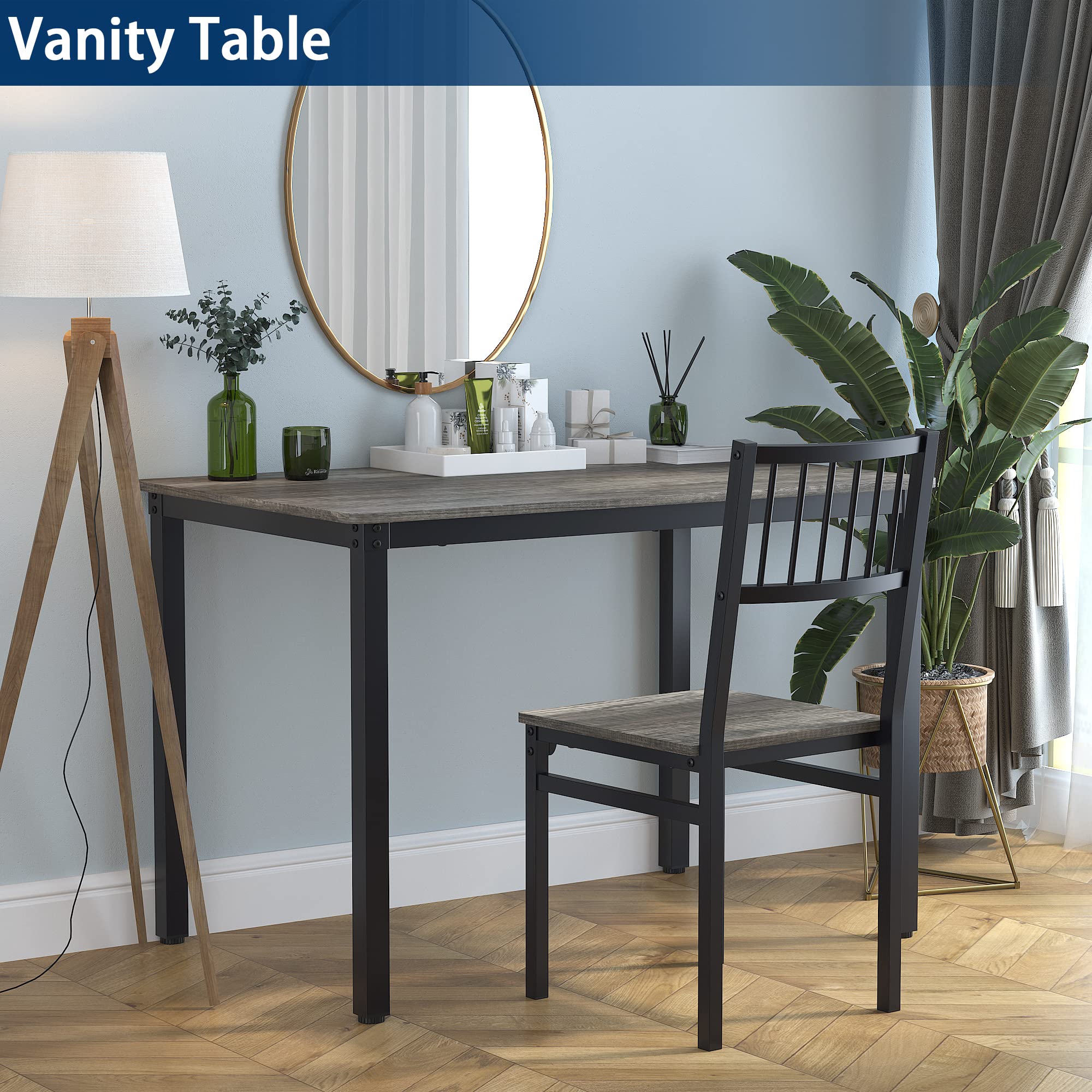 **Teraves 4-Piece Dining Table Set with 2 Chairs & Bench - 120cm Kitchen Table, Computer Desk, Black Oak & Black Frame - Perfect for Small Spaces, Dining Rooms & Home Offices**