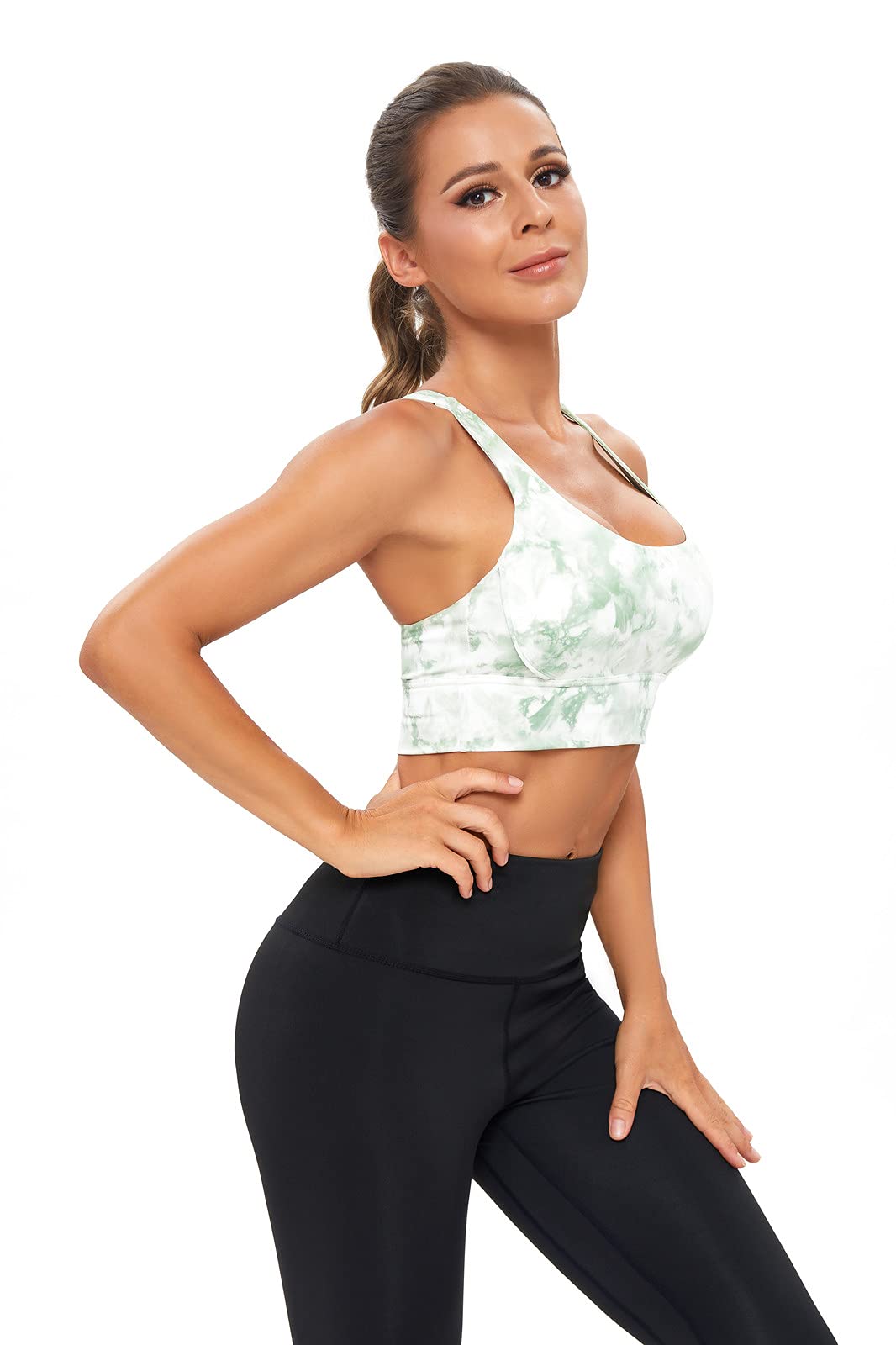 BATHRINS Women's Strappy Sports Bras - Padded Wirefree Medium Support Longline Workout Yoga Bra for Running, Gym & Active Lifestyle
