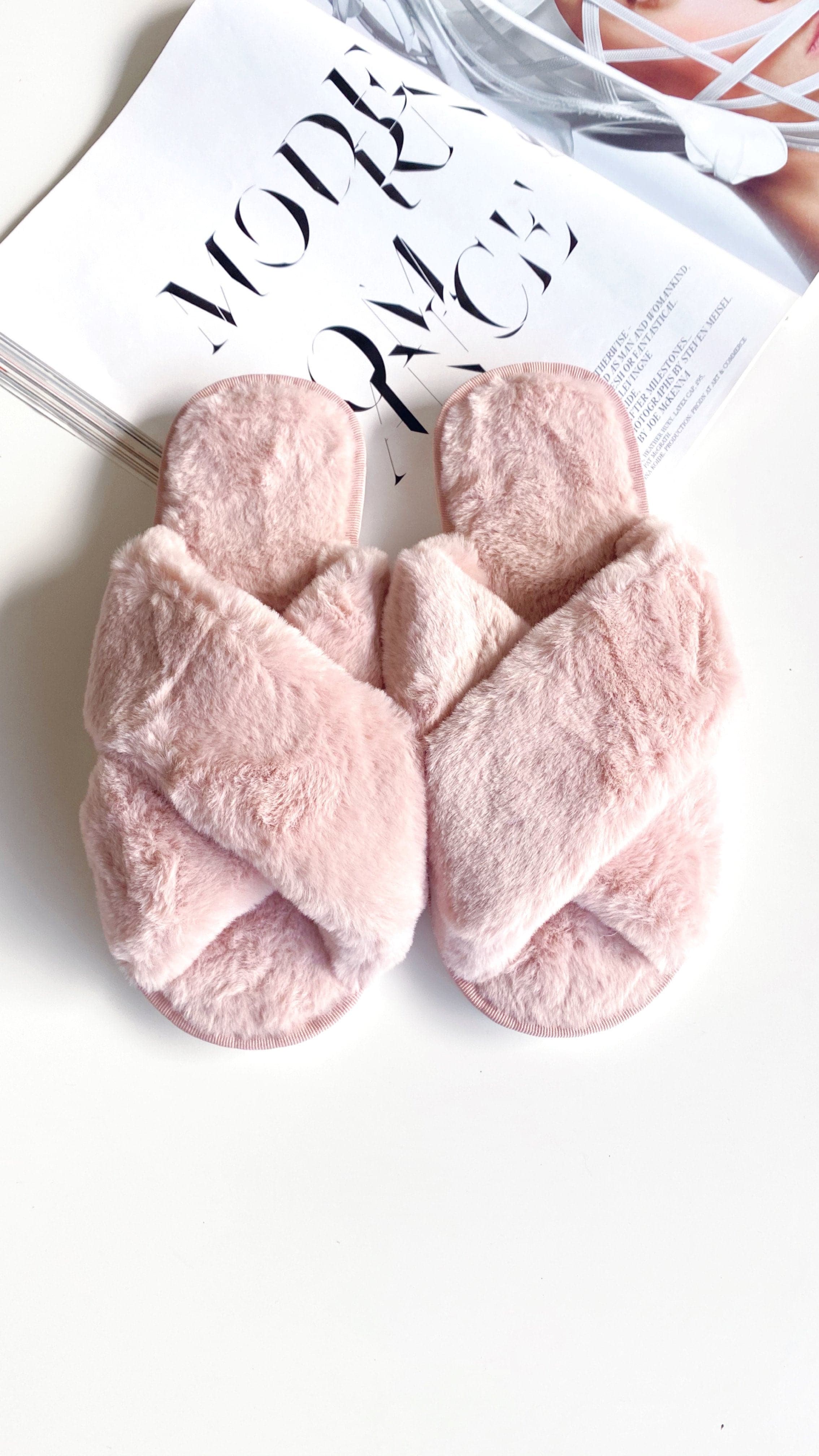 Jessica Fluffy Slippers for Women - Soft Light Pink House Shoes - Cozy Indoor/Outdoor Slide Sandals for Relaxing at Home, Spa Days & Lounging