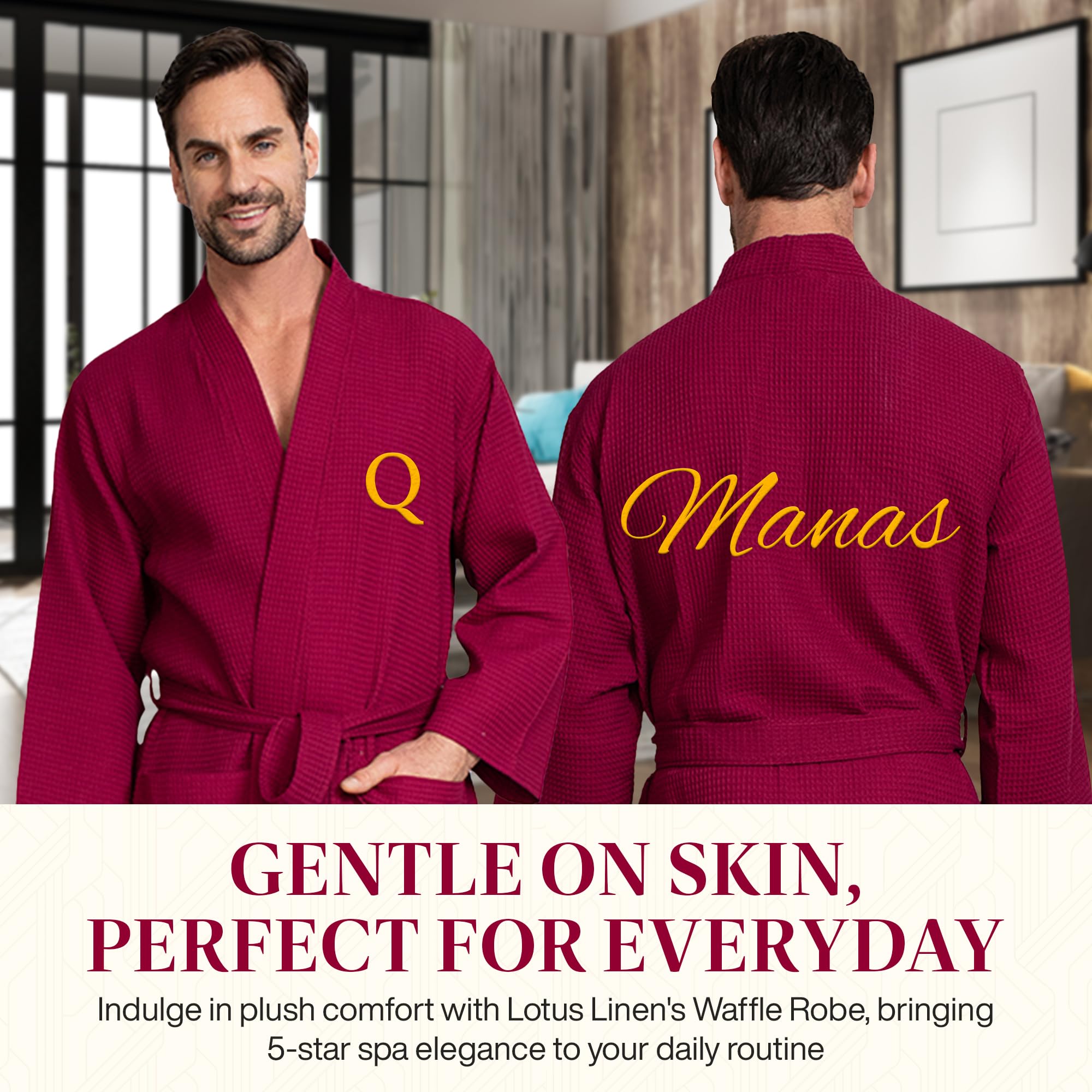Luxury Soft Waffle Cotton Bath Robe for Men - Breathable SPA Robe with Pockets - Perfect for Home, Spa, and Relaxation After Shower or Pool