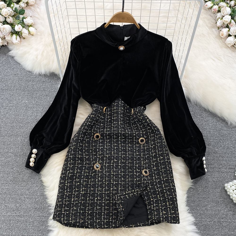 Retro Velvet Long Sleeve A-Line Mini Dress for Women - Elegant Autumn Short Dress with Vintage Style - Perfect for Fall Parties, Date Nights & Holiday Gatherings