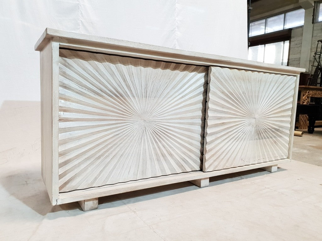 French Hand Carved Rustic White Buffet Sideboard - Large Dining Room Storage Cabinet 172x43x75cm | Perfect for Farmhouse Decor, Kitchen Organization & Dining Room Furniture