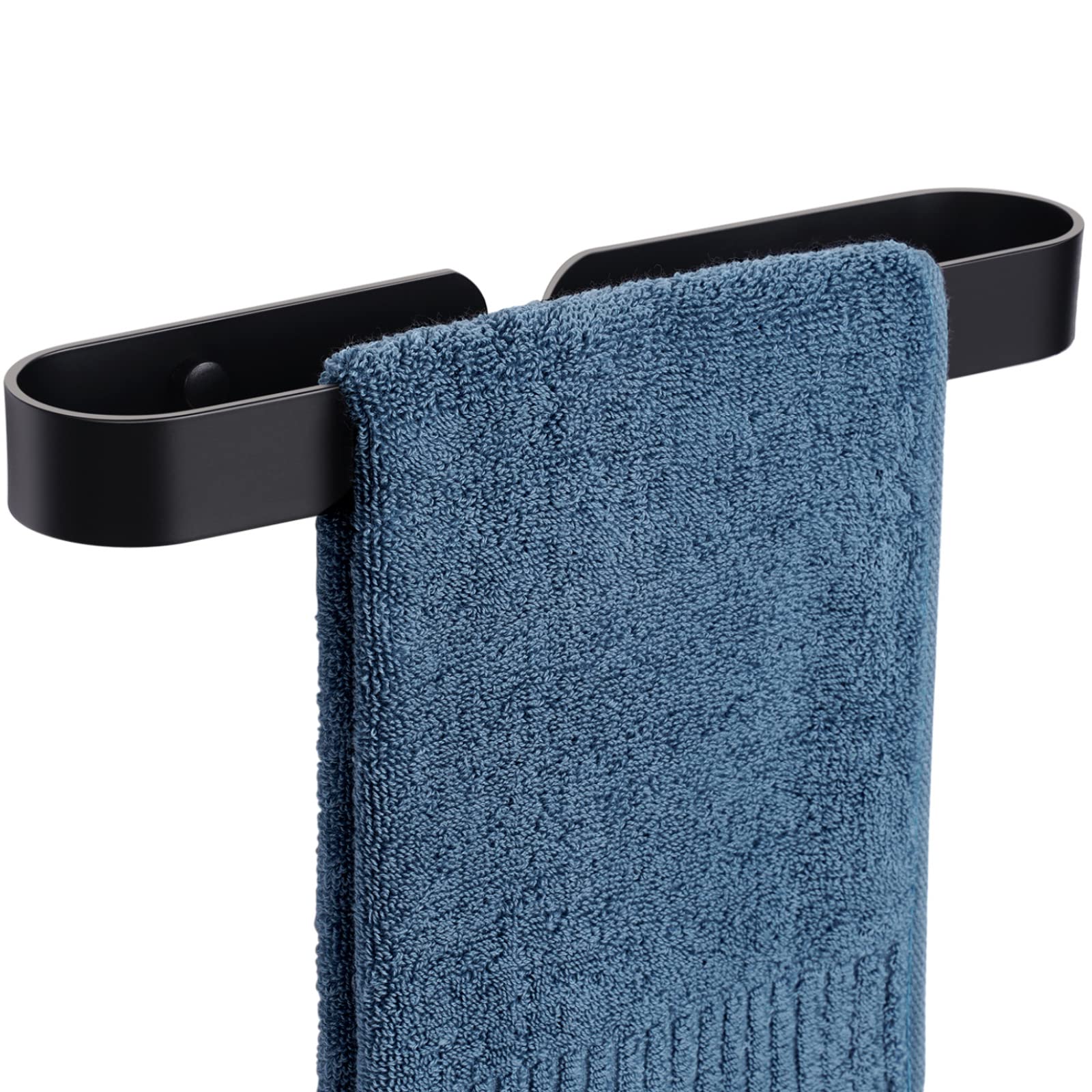 12 Inch Hand Towel Holder - Self Adhesive & Screw Mounted Aluminum Towel Bar for Bathroom & Kitchen - Matte Black Towel Hanger for Easy Access & Space Saving Organization