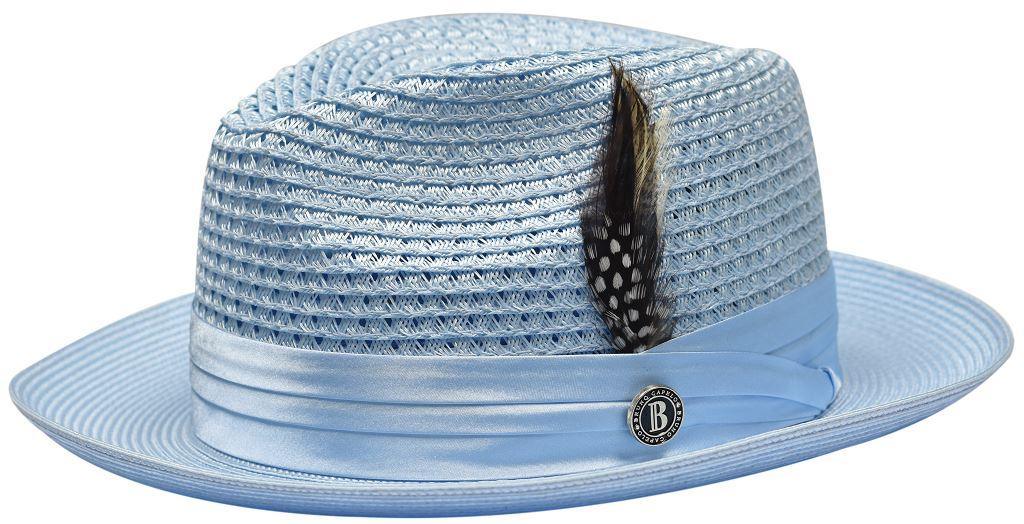 Stylish Light Blue Fedora Braided Straw Hat for Women - Summer Beach, Garden Party & Outdoor Fashion Accessory