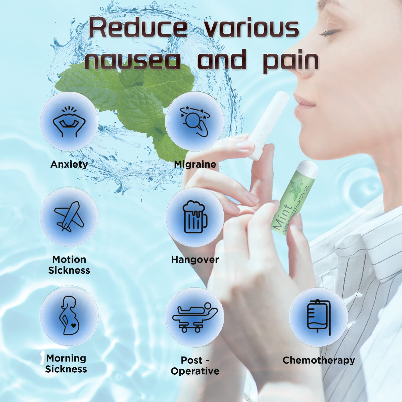 Hion Natural Nausea Relief Inhaler with Mint Essential Oil - 100% Pure & Organic Aromatherapy for Motion Sickness, Morning Sickness & Travel - Portable Essential Oil Inhaler Stick for Car, Plane & Office Use