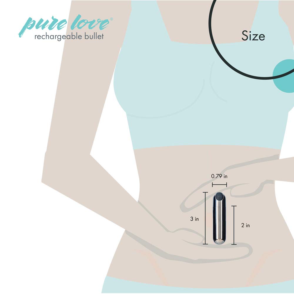Pure Love Rechargeable Waterproof Bullet Vibrator - 3 Inch Smoky Silver Adult Sex Toy for Women - Perfect for Solo Play & Couples Intimacy