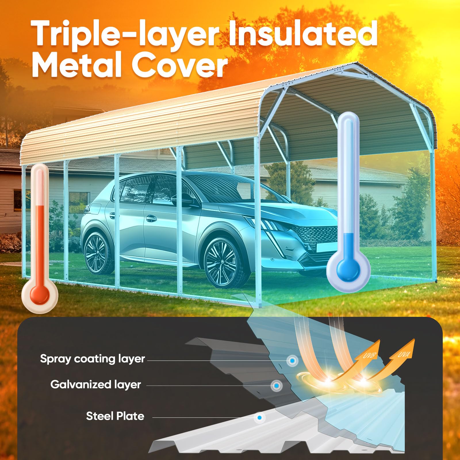 Quictent 12x20 ft Heavy Duty White Metal Carport Kit with Steel Roof - Durable Garage Canopy for Car Shelter, RV & Outdoor Storage | Weather Resistant Car Cover for Home, Farm & Commercial Use