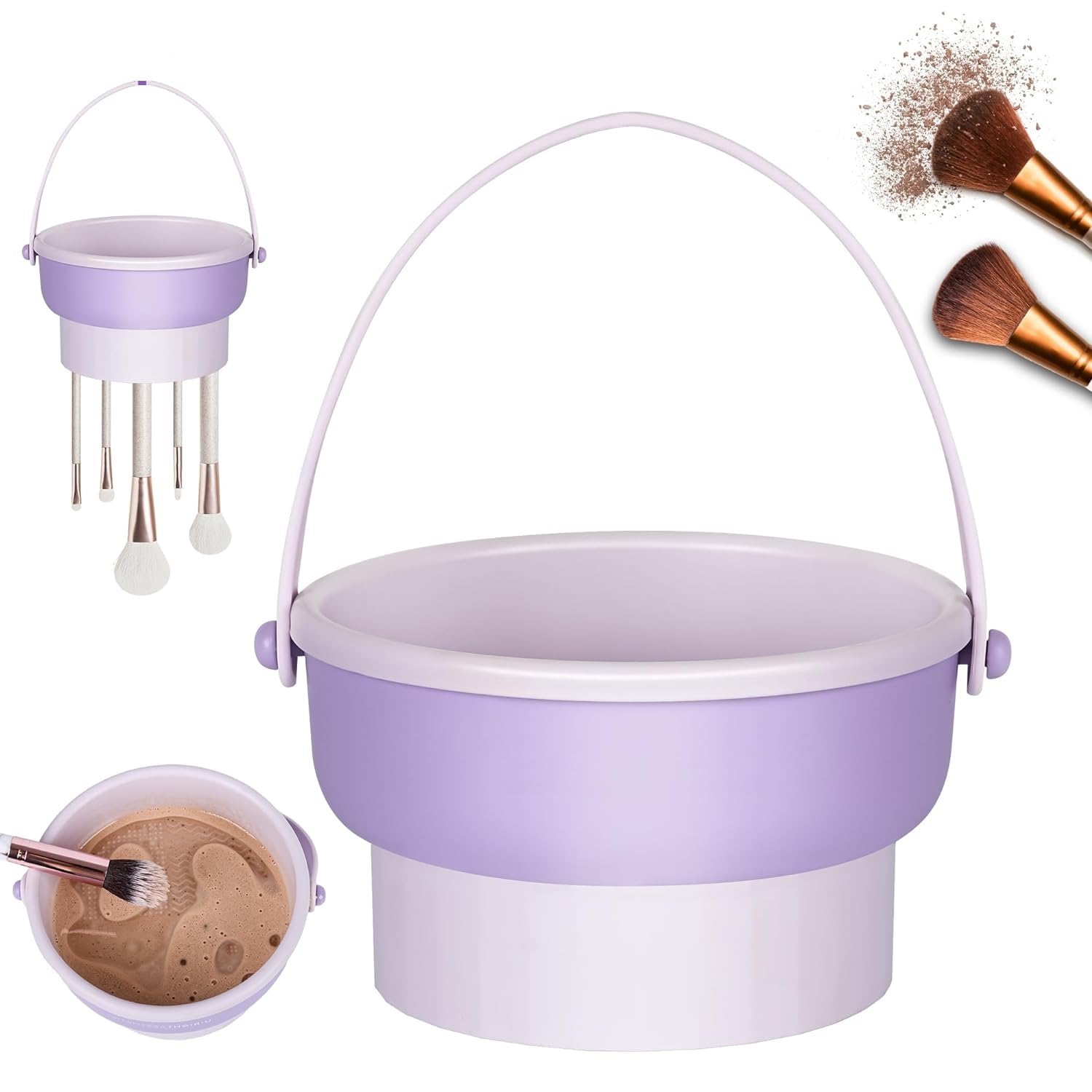 VIHM 3-in-1 Silicone Makeup Brush Cleaner Mat with Drying Rack & Storage Bowl - Professional Cosmetic Brush Cleaning Tool for Makeup Artists & Beauty Enthusiasts - Perfect for Home, Salon & Travel Use
