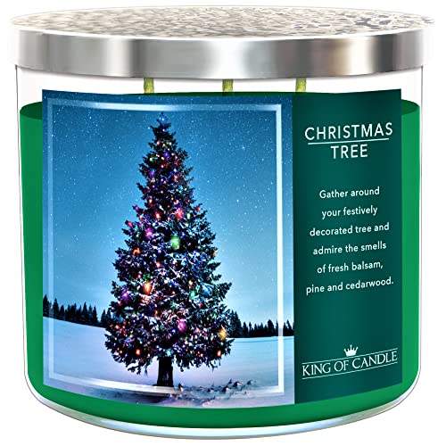 Premium Christmas Tree Scented Candle - Strong Balsam, Pine & Fir Fragrance | Large 3-Wick Holiday Soy Candle in 14oz Jar | Non-Toxic, Long-Lasting for Home Decor | Perfect for Christmas Gifts, Cozy Winter Nights & Festive Atmosphere