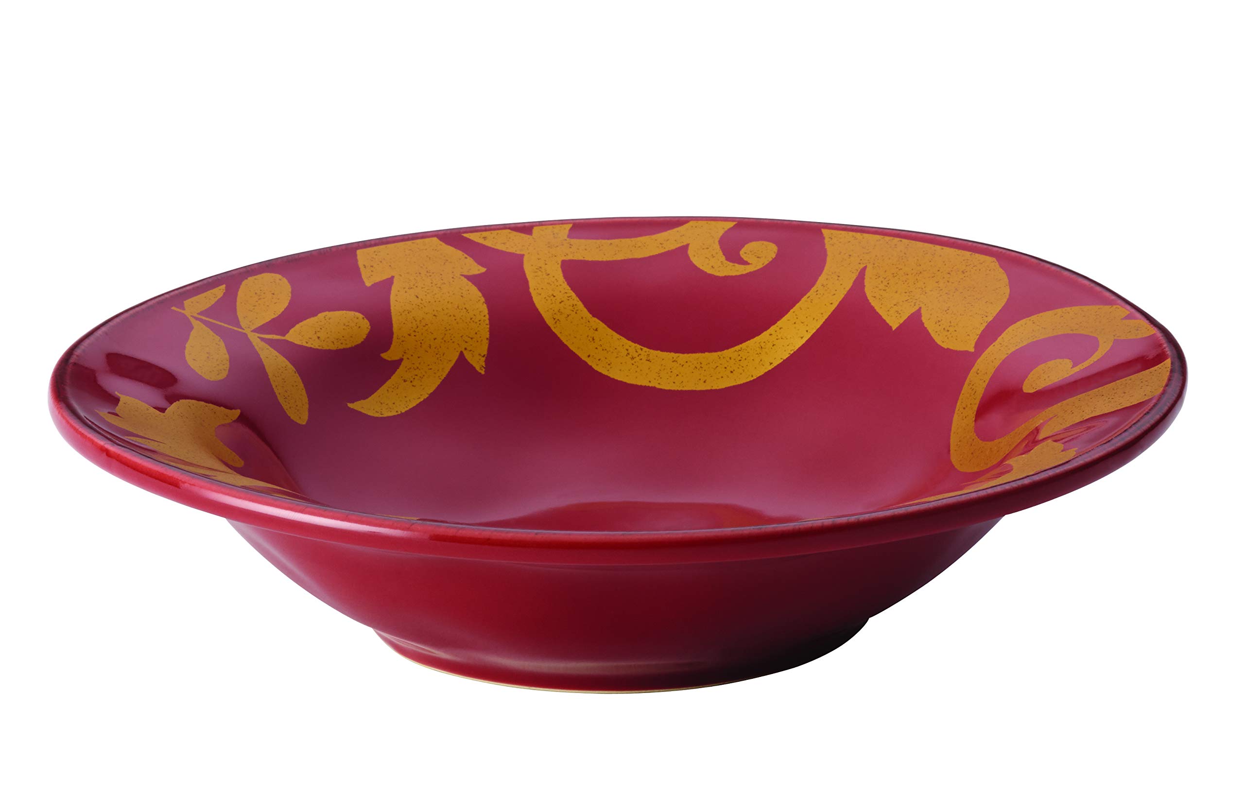 Rachael Ray 10-Inch Round Serving Bowl with Gold Scroll Design - Elegant Cranberry Red Dinnerware for Serving Salads, Pasta & Holiday Meals