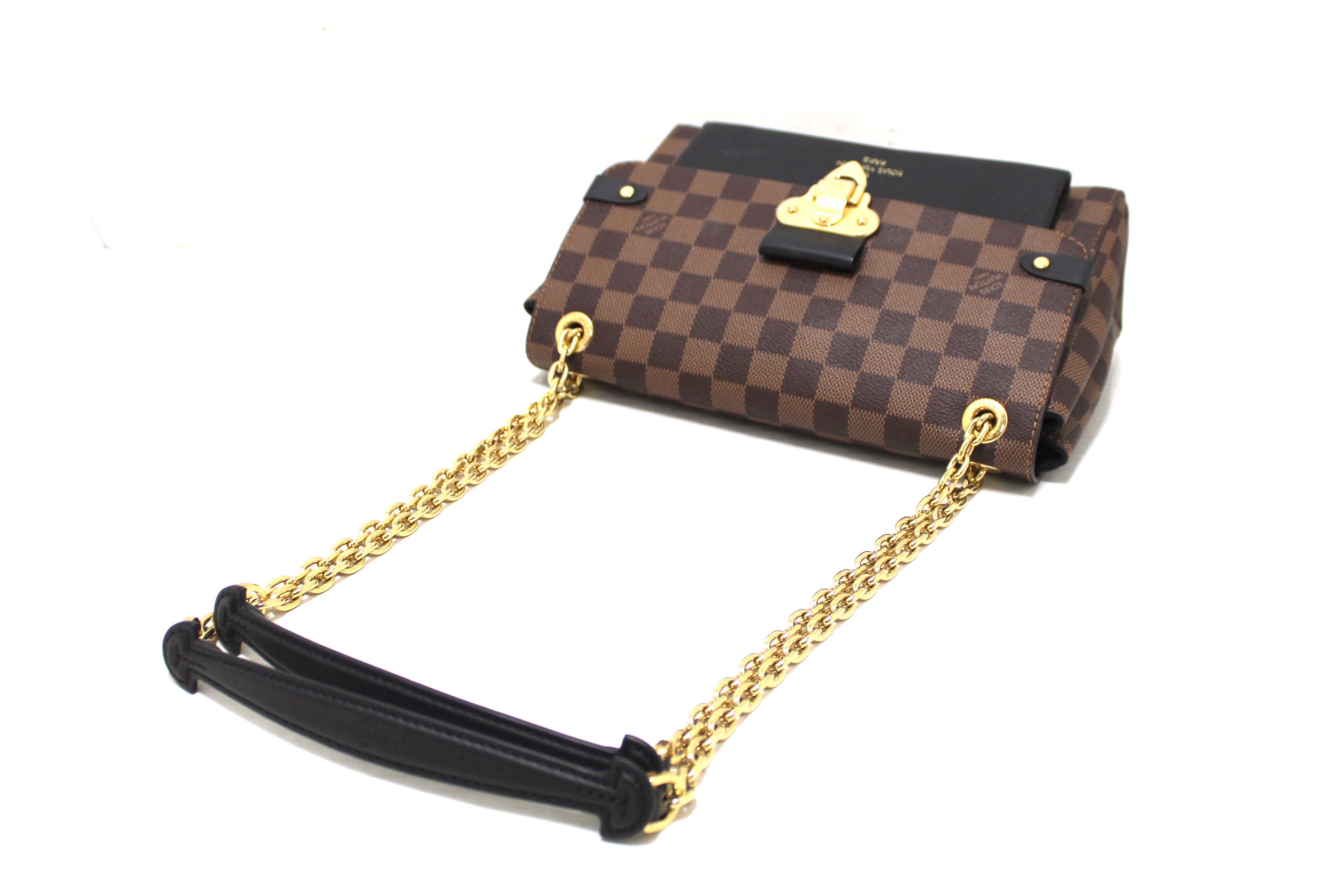 Authentic Louis Vuitton Damier Ebene Canvas Vavin PM Bag with Black Soft Calf Leather - Elegant Crossbody Purse for Women, Perfect for Work, Travel & Evening Events