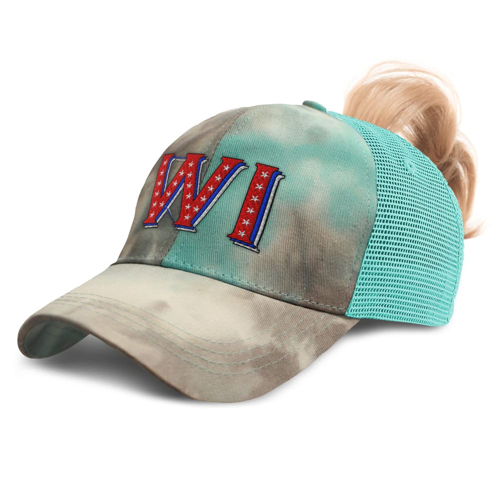 Women's Distressed Trucker Cap with Wisconsin Red Flag Stars - Milwaukee Vintage Style Baseball Hat for Casual Outfits & Outdoor Adventures