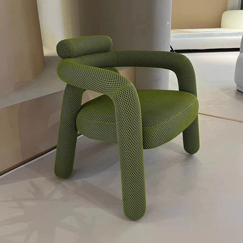 Modern Simple Style Lime Green/Ivory/Dove Grey Curved Arm Chair with Fixed Backrest & Armrests - Perfect for Living Room, Bedroom or Office Seating