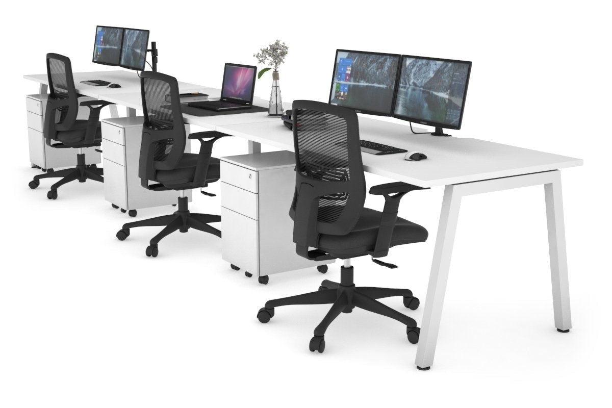 Quadro 3-Person Office Workstation Desk - 1800L x 800W with Cable Management - Perfect for Collaborative Workspaces & Open Office Environments
