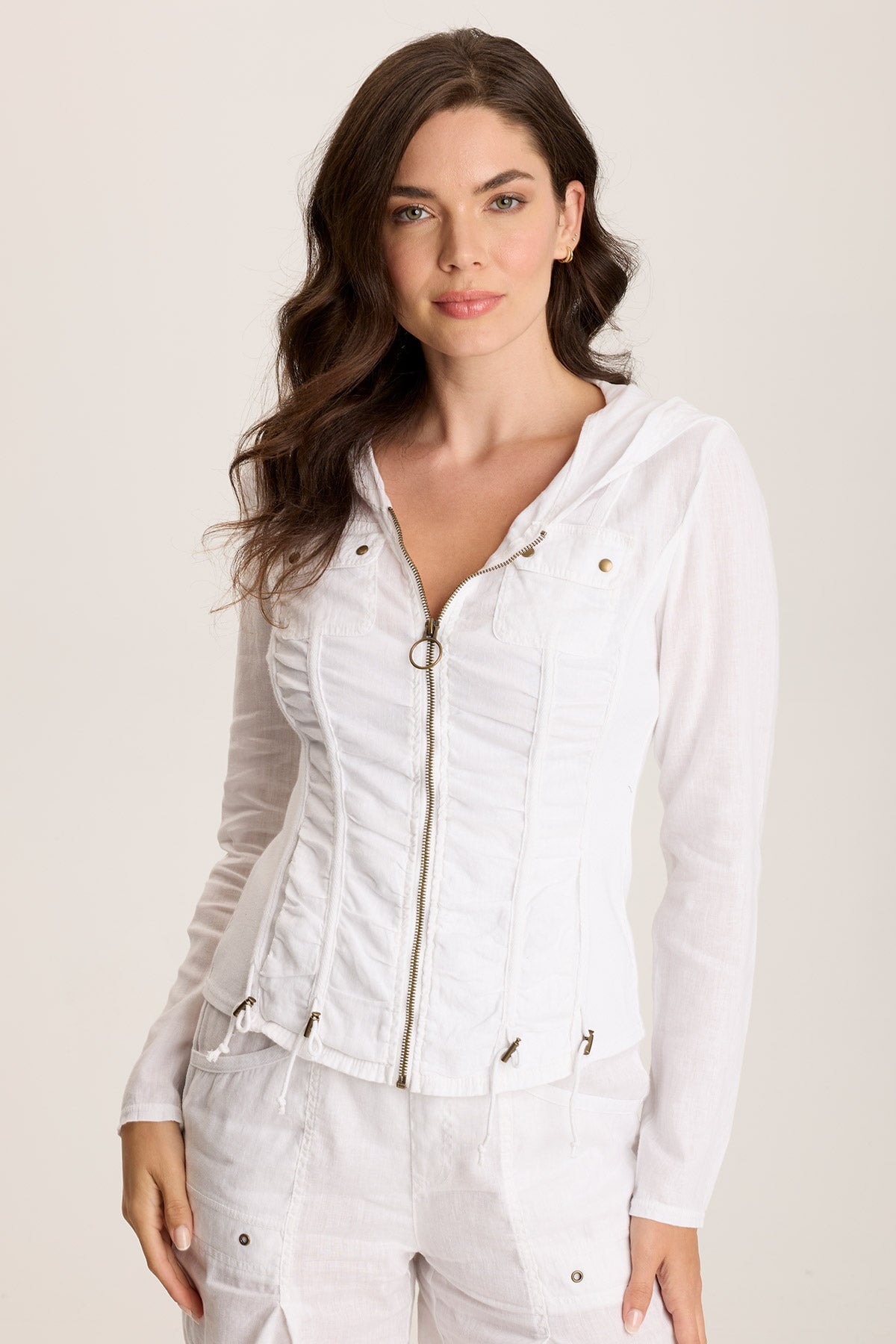 Balvino Women's Linen Ruched Cord Jacket - Lightweight Summer Blazer for Office, Travel & Casual Outfits