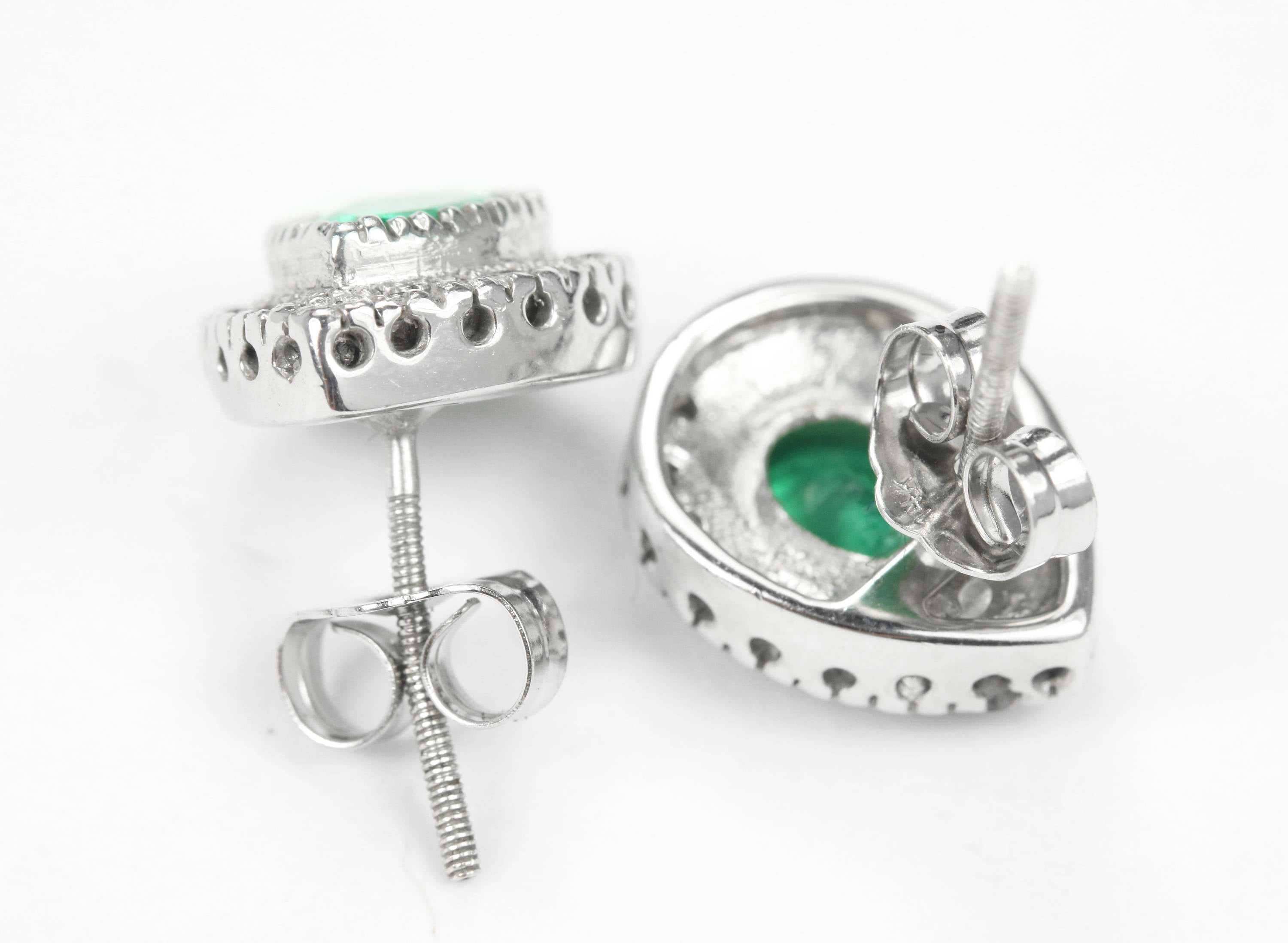 2.50tcw Pear Emerald & Diamond Halo 14K White Gold Stud Earrings - Perfect for Weddings, Parties & Special Occasions